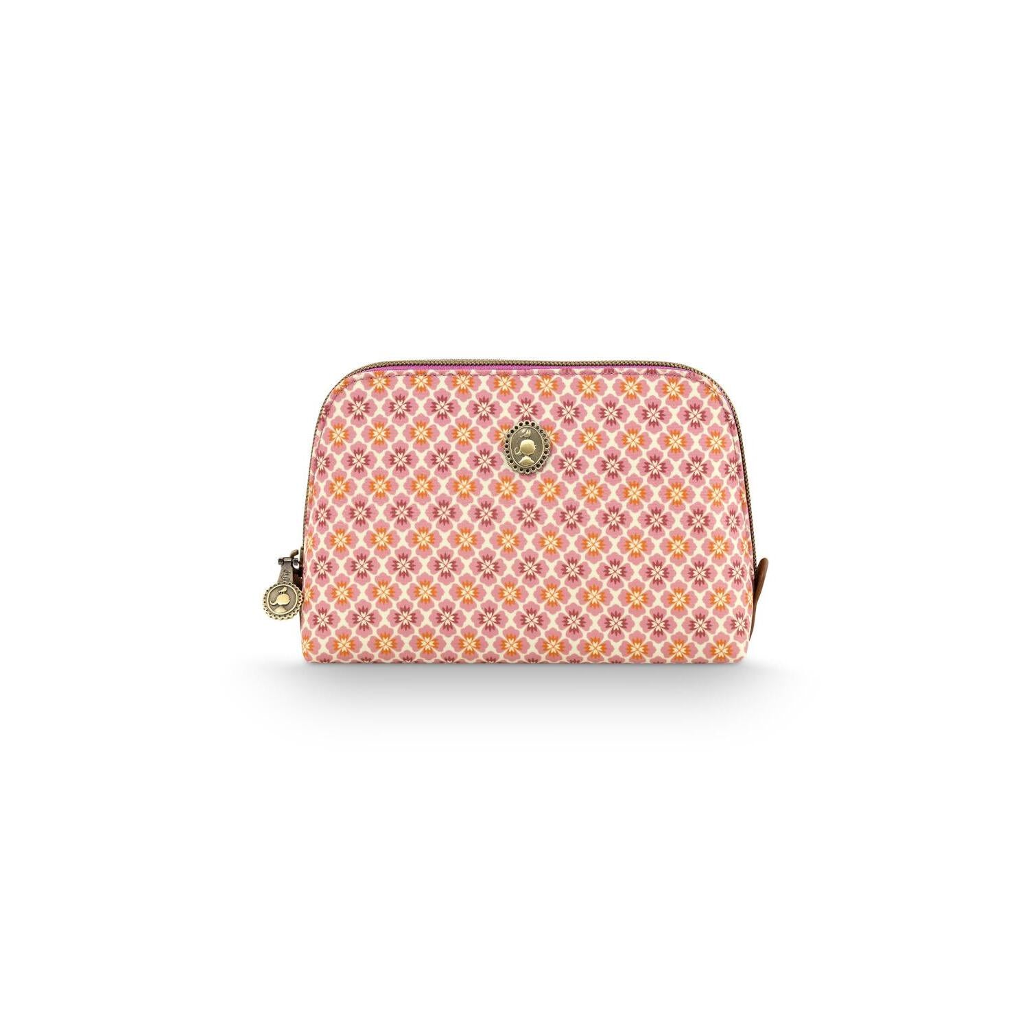 Kosmetiktasche Coby S in Rosa mit Ornament-Muster, oval, Reißverschluss vorne