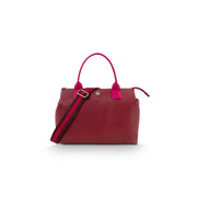 Handtasche L in Bordeaux mit pinken Griffen und verstellbarem Umhängeriemen