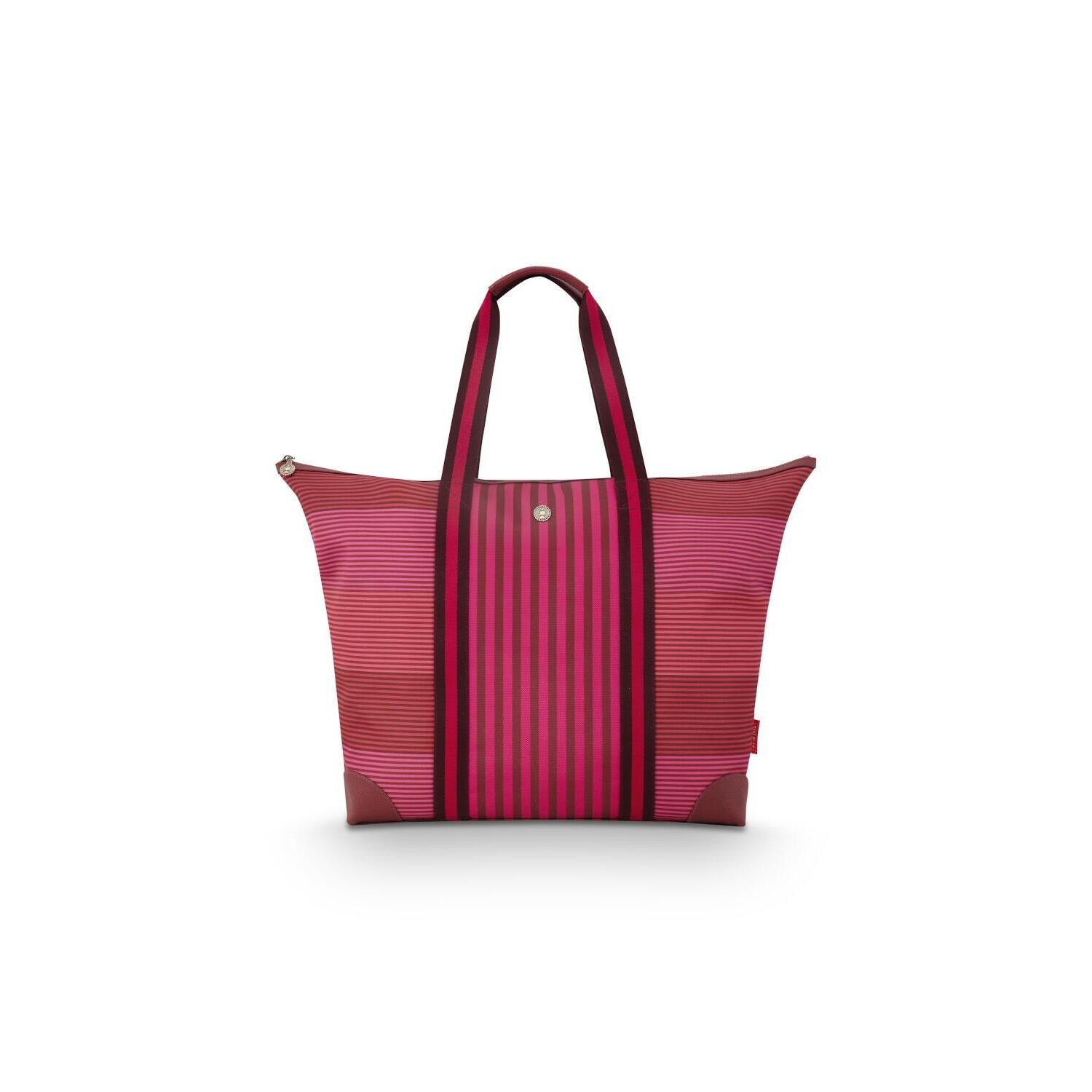 Tragetasche Tilda L in Pink mit dunkelroten Streifen und kurzen Henkeln