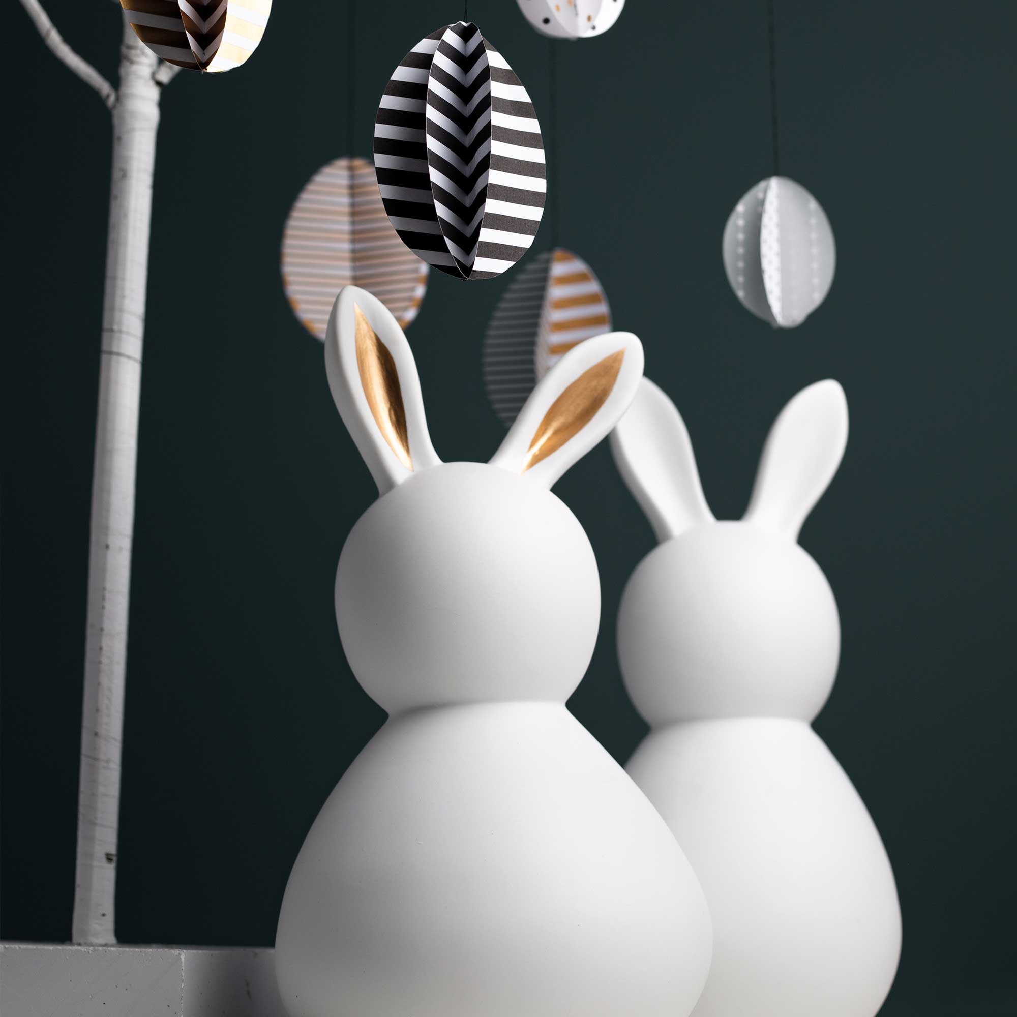 Porzellanfigur Hasen im 2er-Set "OSTERN - Damen" - Klein (Gold)