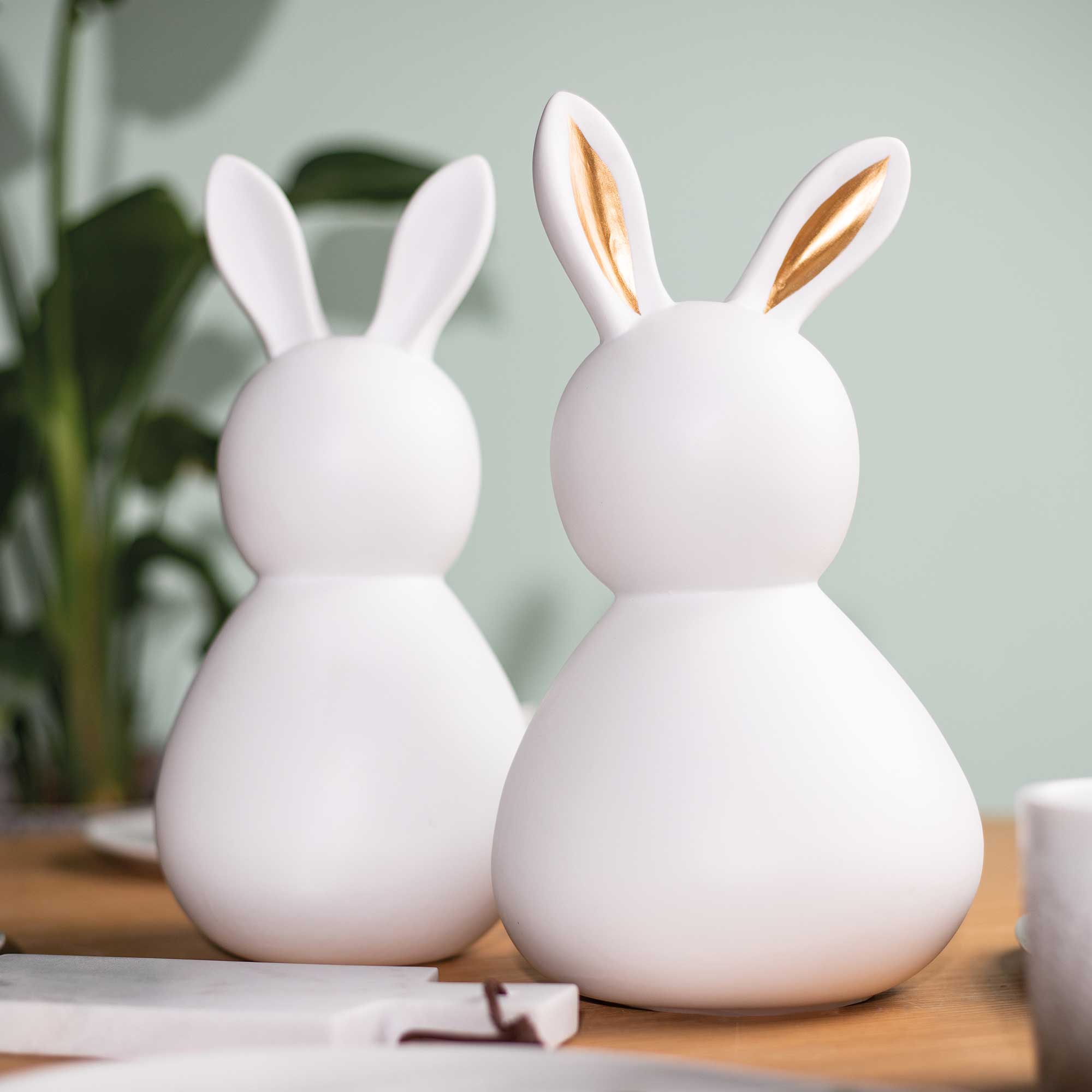 Porzellanfigur Hasen im 2er-Set "OSTERN - Damen" - Klein (Gold)