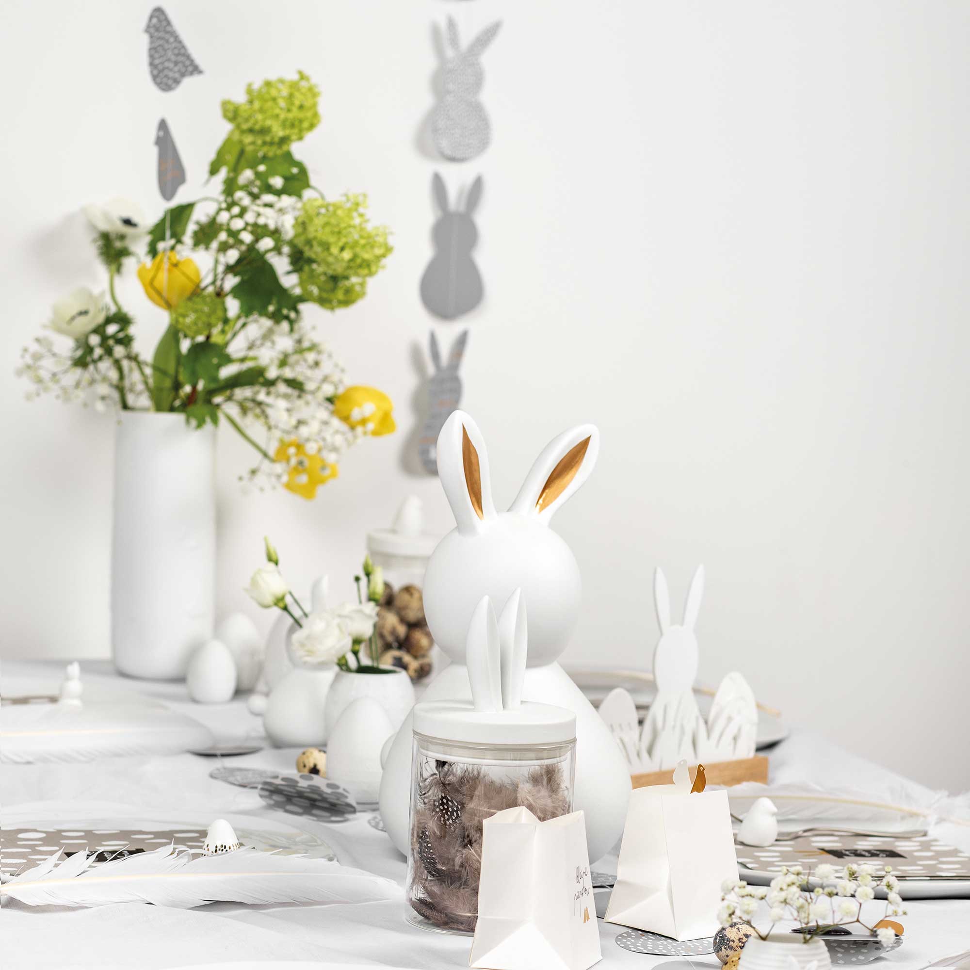 Porzellanfigur Hasen im 2er-Set "OSTERN - Damen" - Klein (Gold)