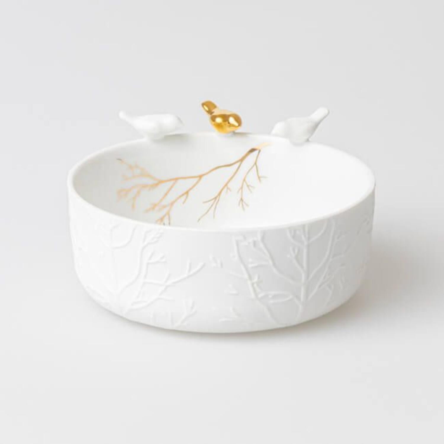 Schale "Goldvogel - Vogelschwarm" - 12x6 cm (Weiß)