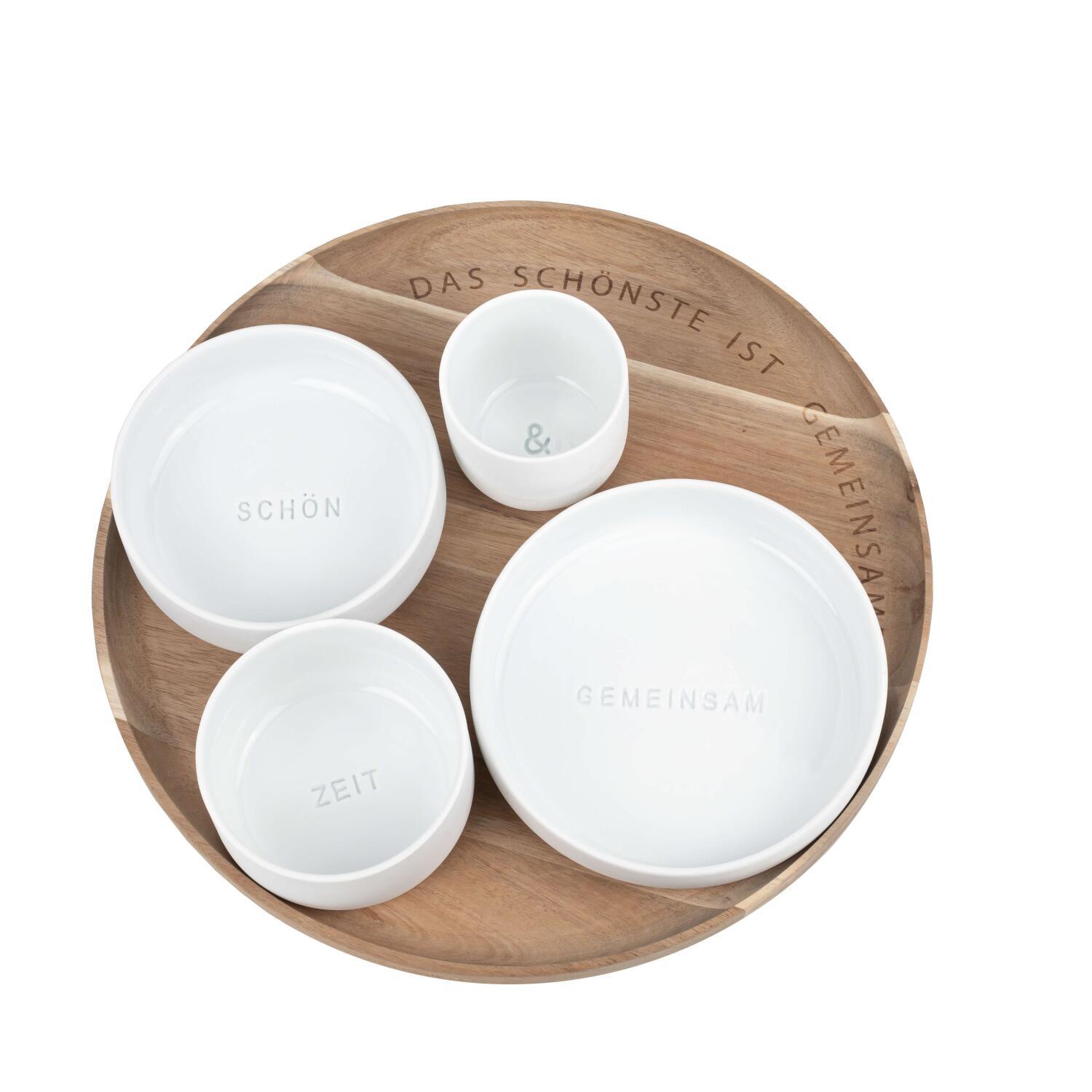 Schalen-Set "Das Schönste ist gemeinsame Zeit" - 30x2 cm (Weiß/Natur)