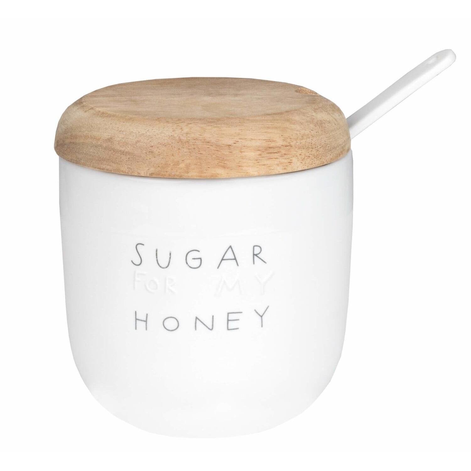 Zuckerdose "Sugar for my honey" - 9,5cm (Weiß)