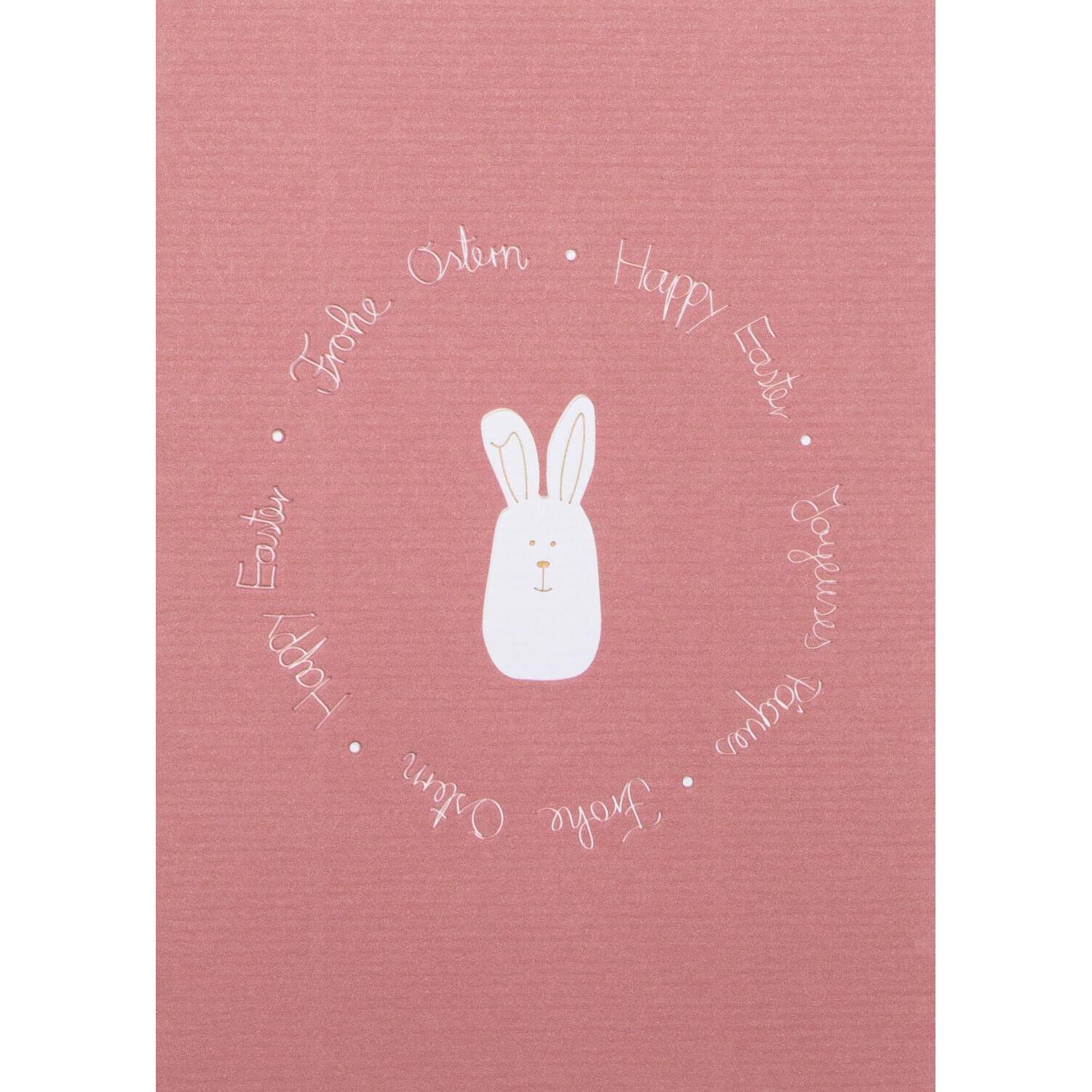 Grußkarte "OSTERN - Frohe Ostern mehrsprachig" (Rosa)