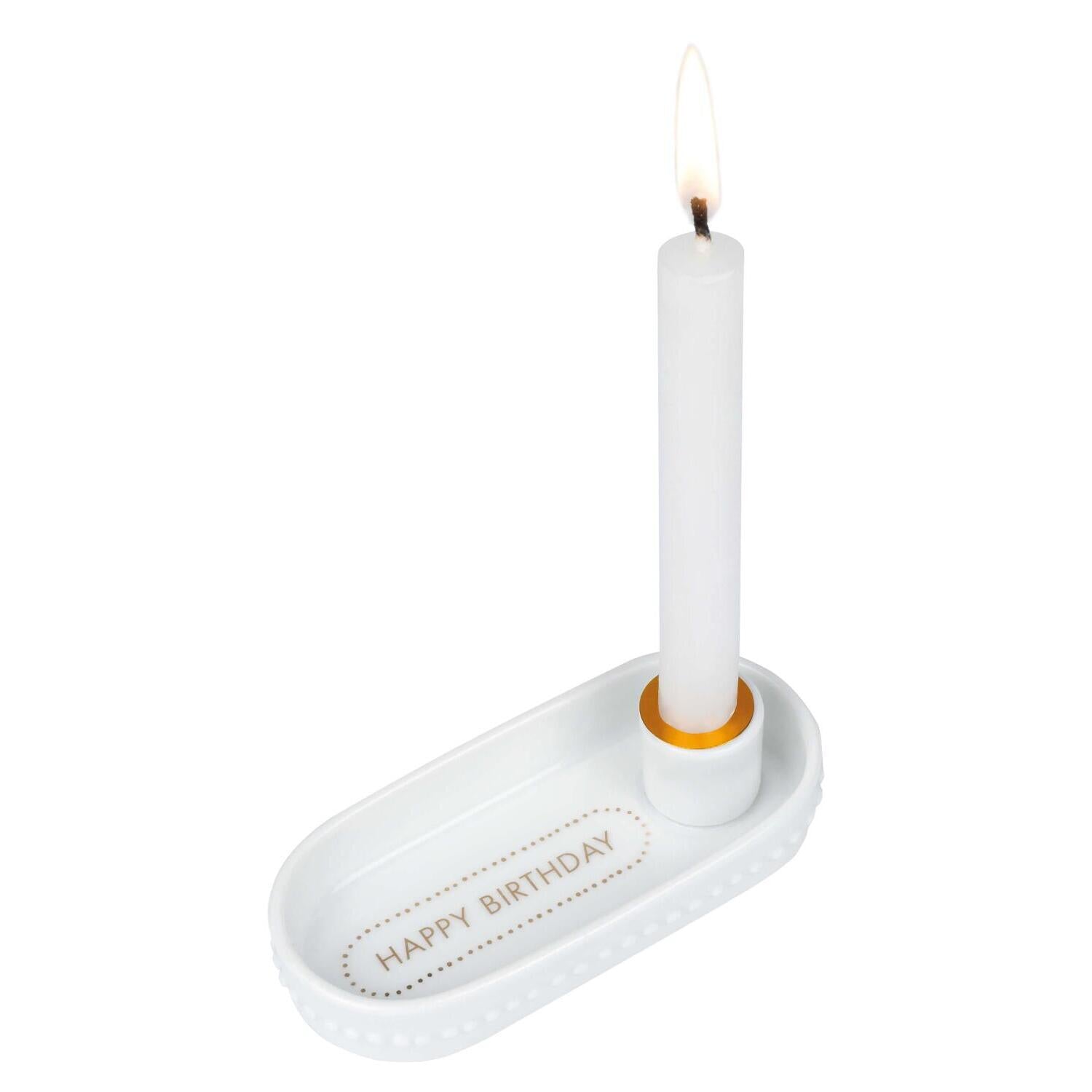 Lichttablettchen "Happy Birthday" - 9,2 cm (Weiß/Gold)