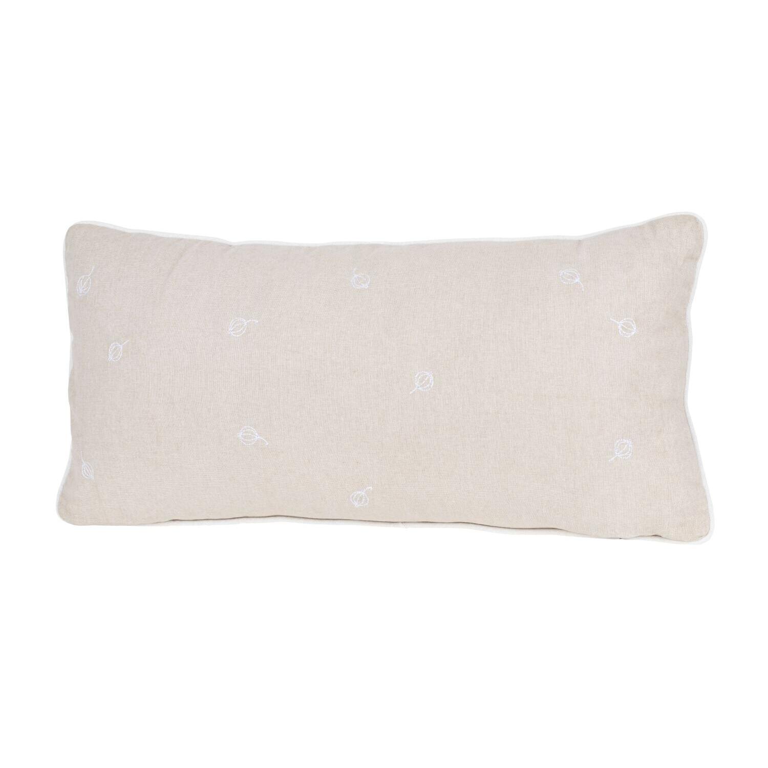 Rechteckiges Kissen in hellem Beige/Weiß mit dezenter floraler Struktur
