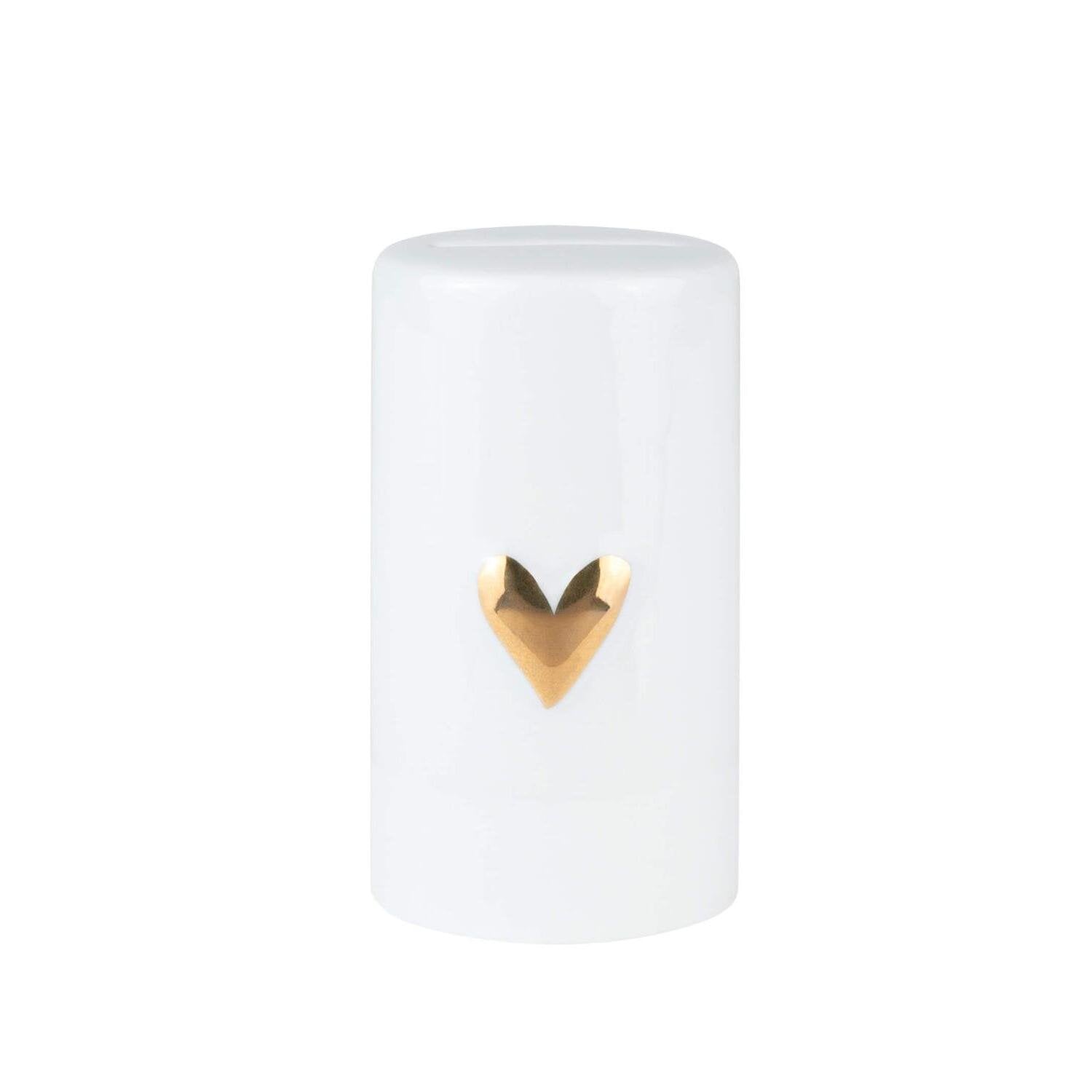 Spardose "Geldsegen - Herz" - 5x9 cm (Weiß/Gold)