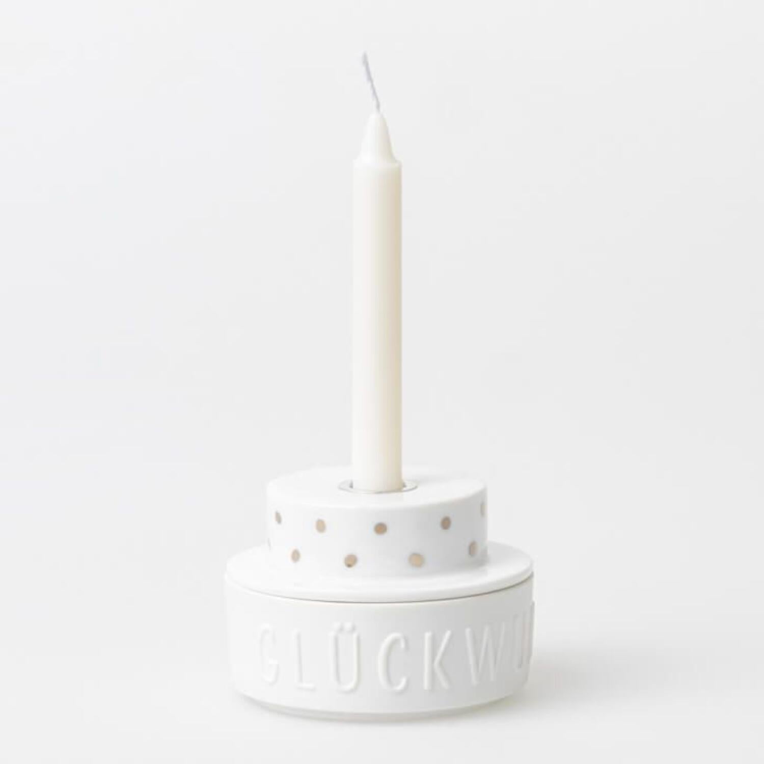 Lichttörtchen "Happy Birthday" - 7x5 cm (Weiß)