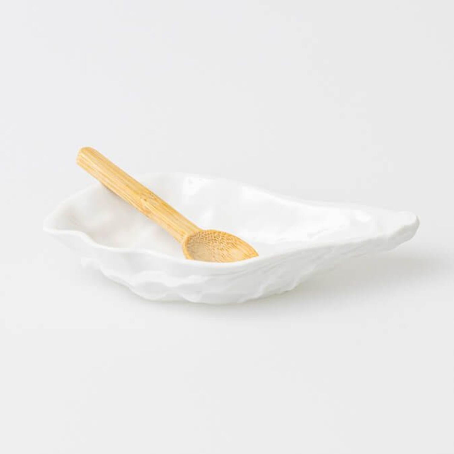Austernschale mit Löffel - 13,5x8x2,5 cm (Weiß)