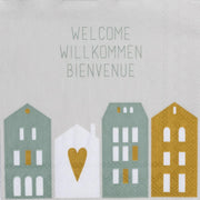 Cocktailservietten "Welcome Willkommen Bienvenue" - 25x25 cm (Grau)