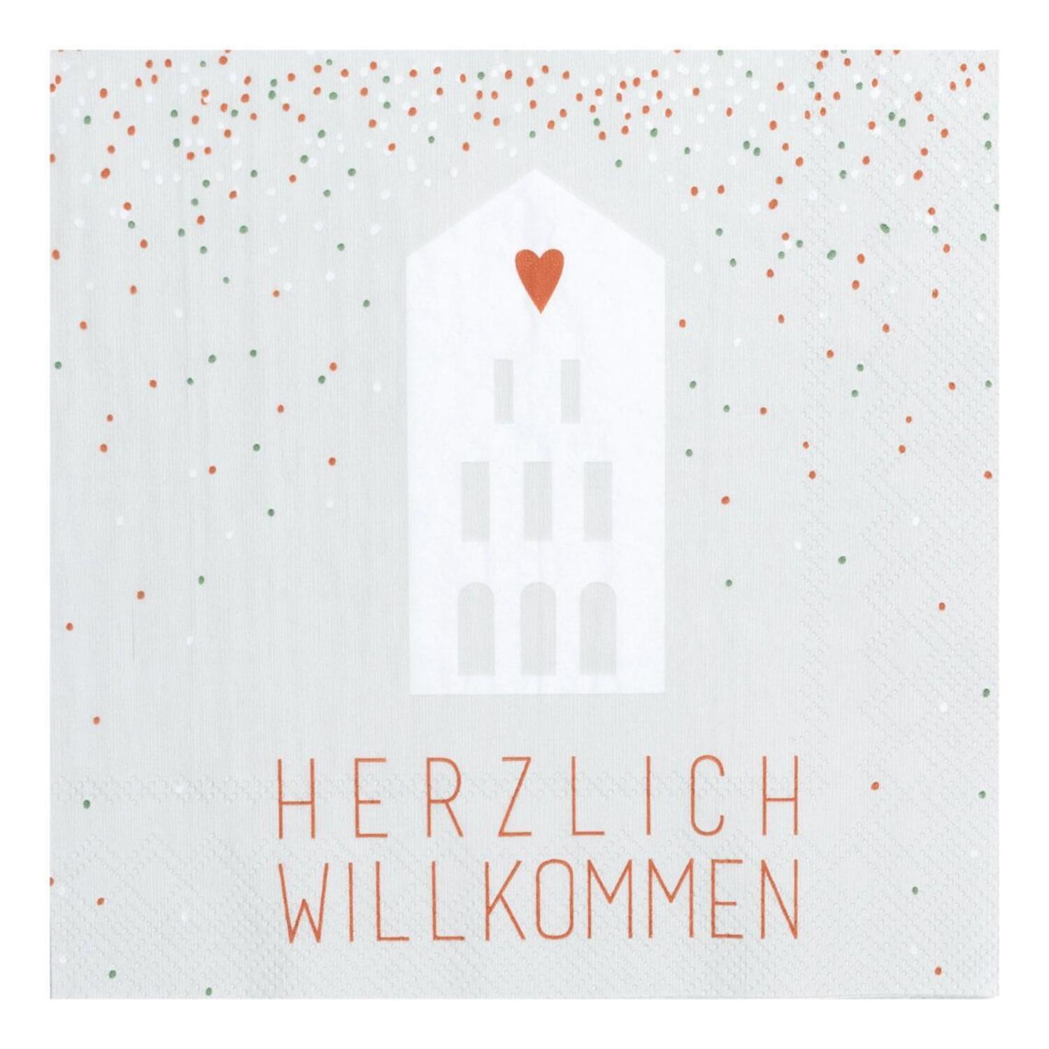 Papierservietten "Herzlich Willkommen" - 33x33 cm (Weiß)
