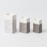 Mini-Vase "Porzellantüte" im 3er-Set - 11x5,5x10 cm (Grau)
