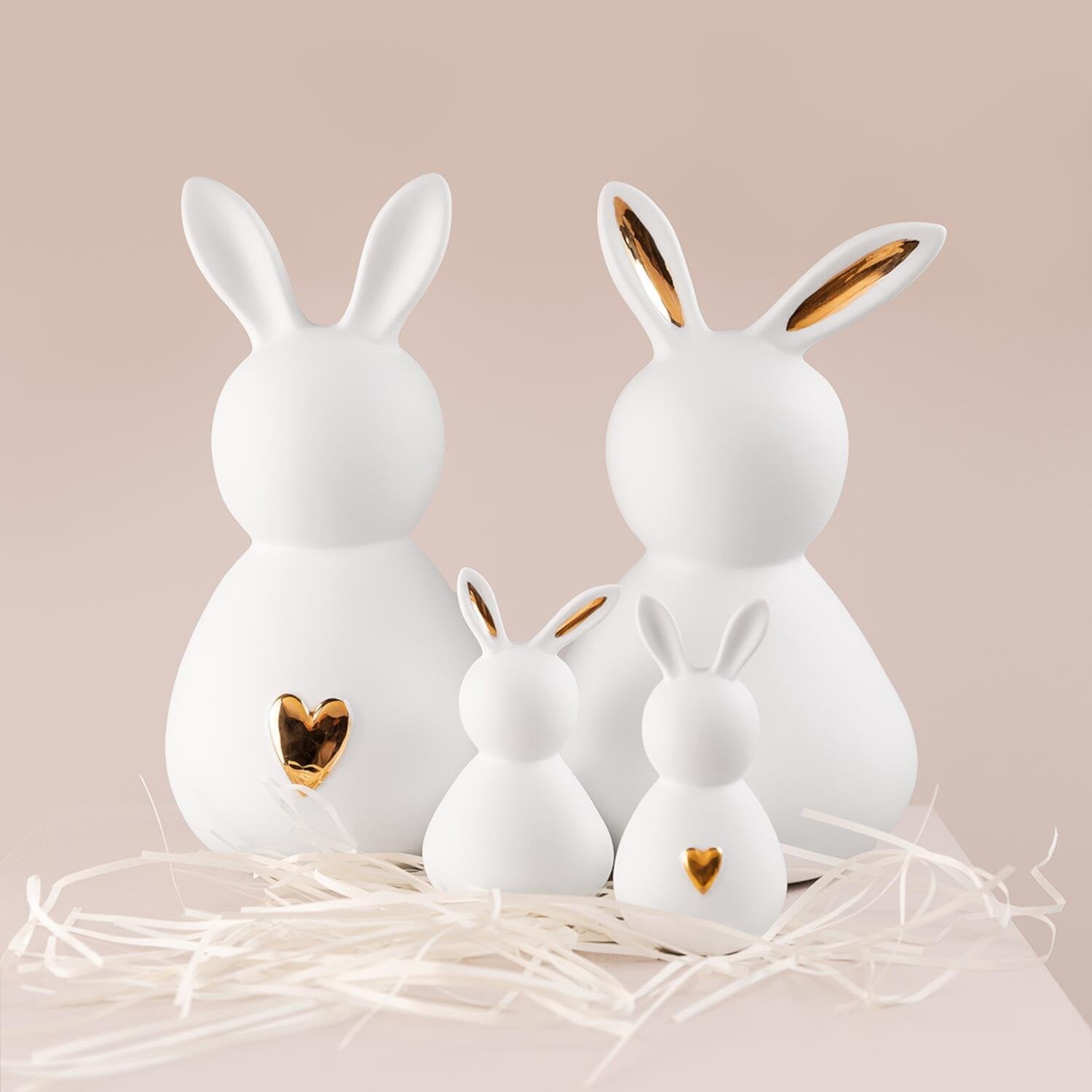 Porzellanhase "Ostern - Dame goldene Ohren" - Groß (Weiß)