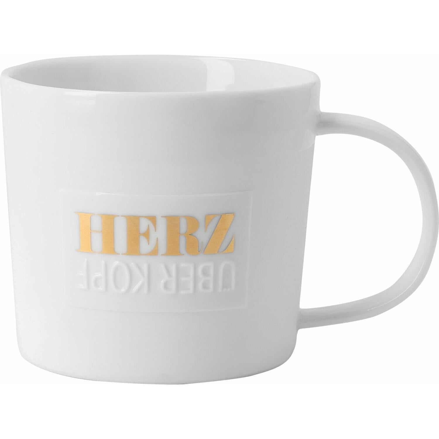 Poesietasse "Herz über Kopf" - 320 ml (Weiß)