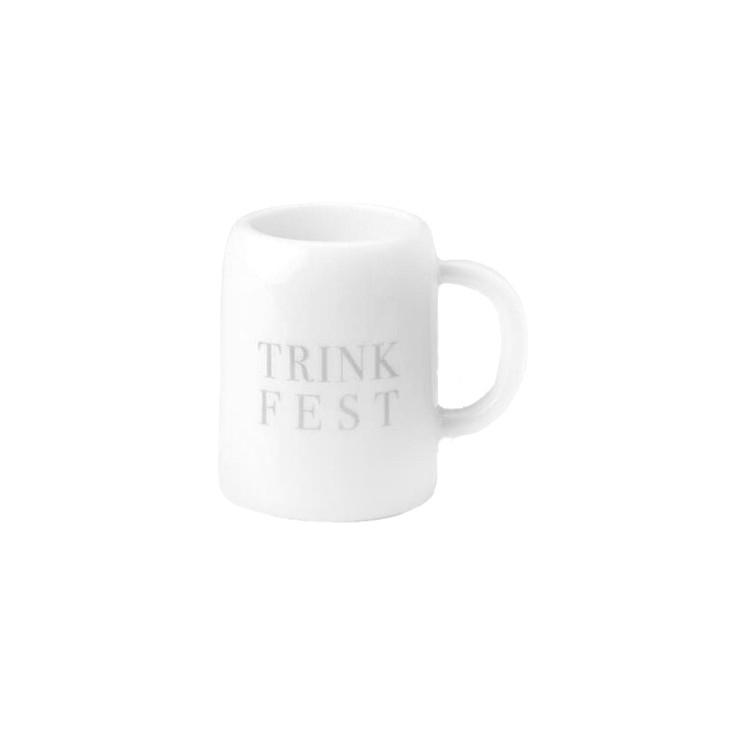 Schnapsglas/Pinnchen in Bierkrug-Form "TRINKFEST" (Weiß)
