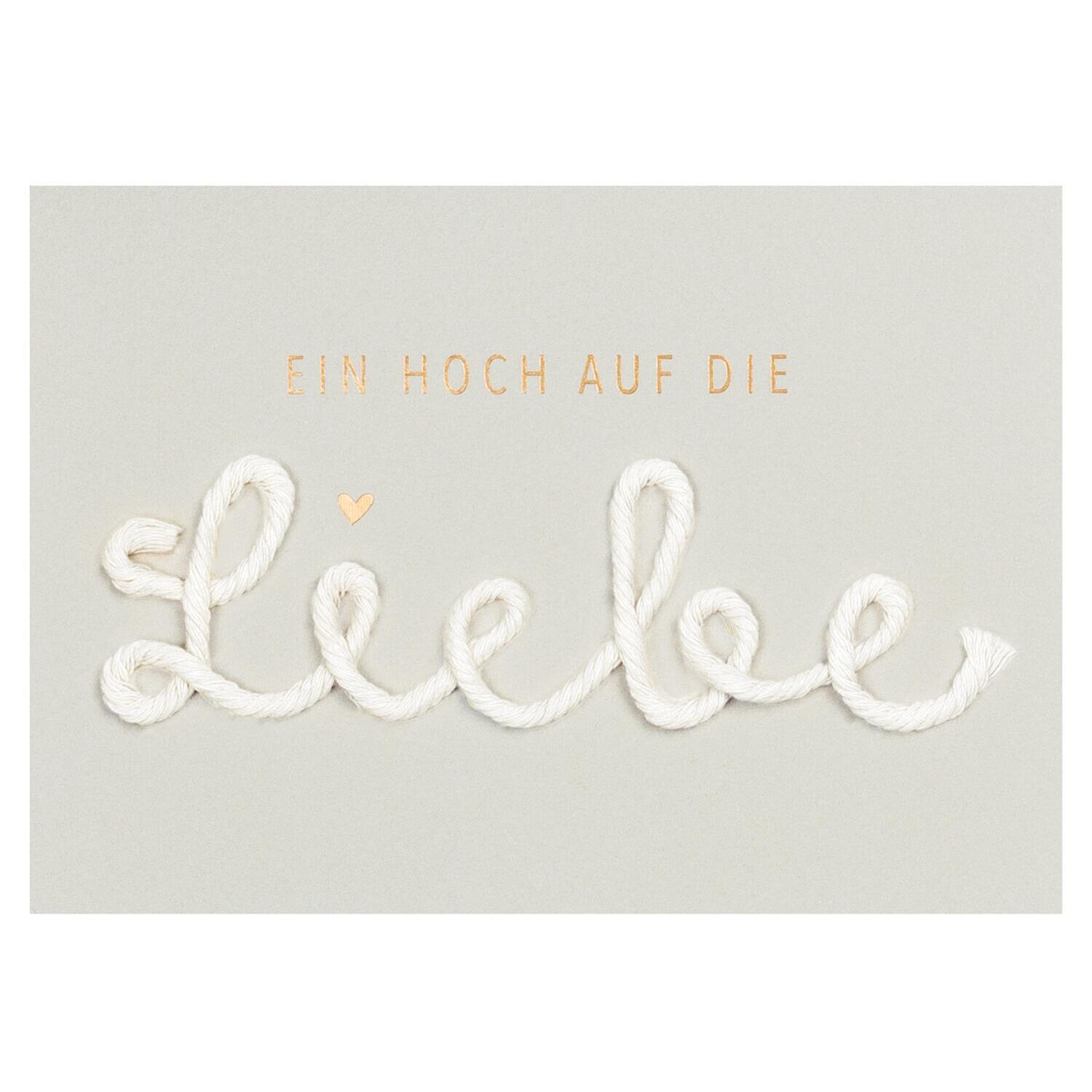 Kordelkarte"Ein Hoch auf die Liebe" (Grau)