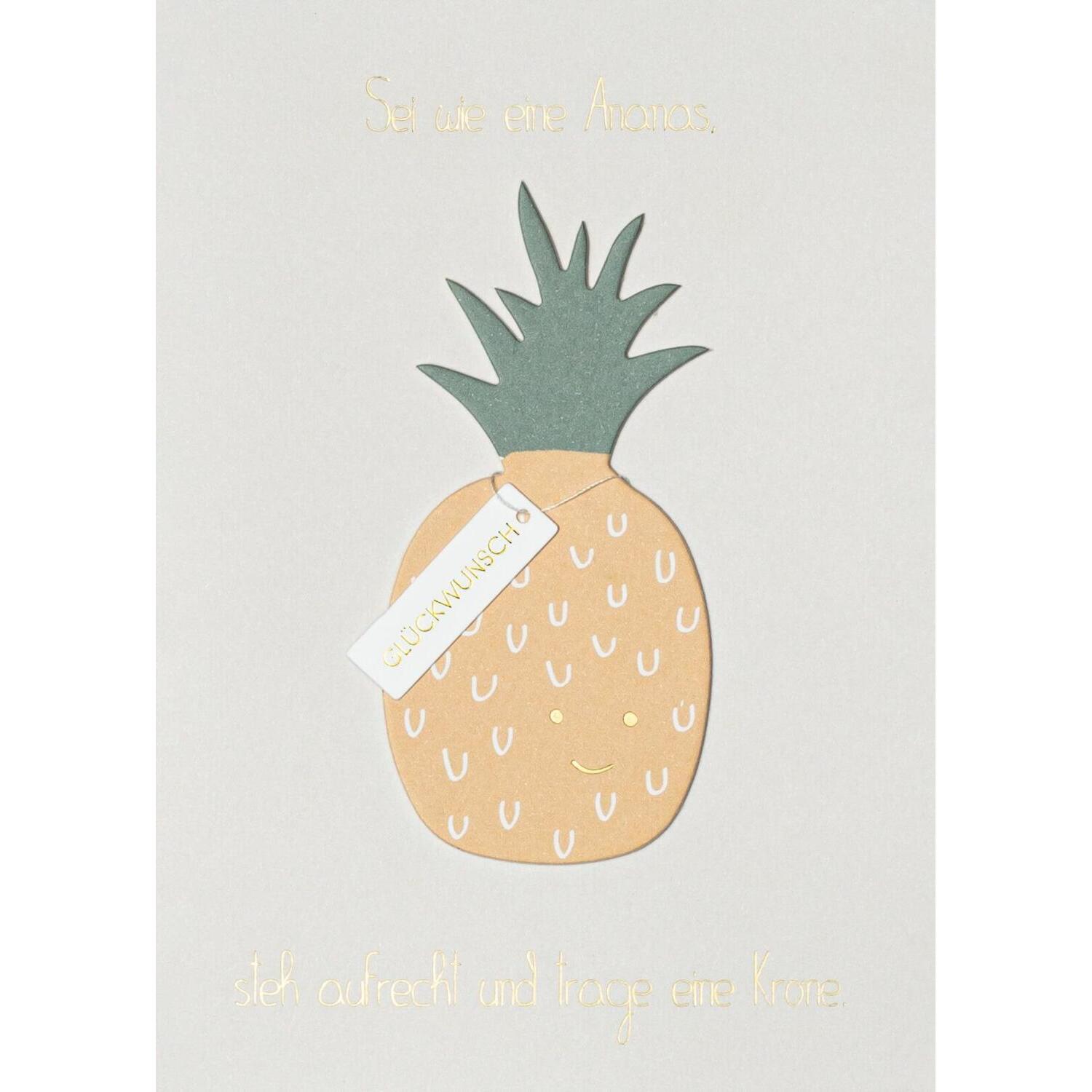 Früchtchen-Karte "Ananas" - 11,8x16,6 cm (Grau/Grün/Gelb)