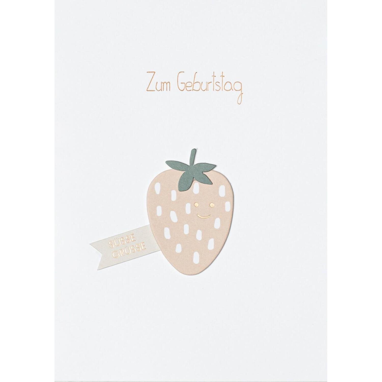 Früchtchen-Karte "Erdbeere - Zum Geburtstag" (Grau/Rosa)