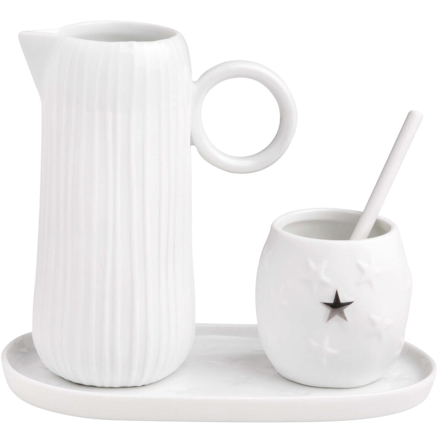 Milch- & Zucker-Set "DINING - Stars & Stripes" - 12,5x7x10 cm (Weiß)