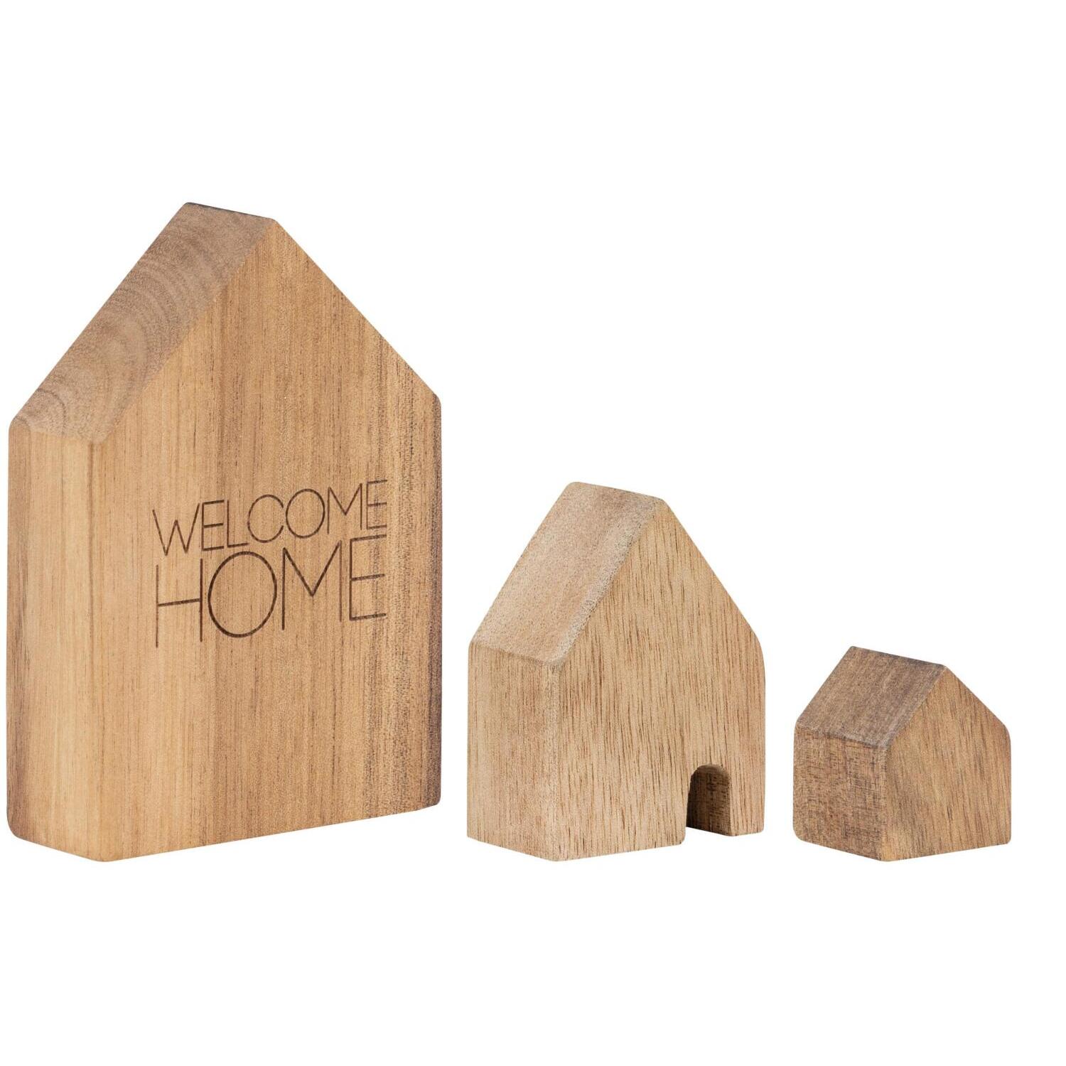 Holzhäuser Set "LIVING - Welcome" - 9,5x6,5x2,5 cm (Natur)