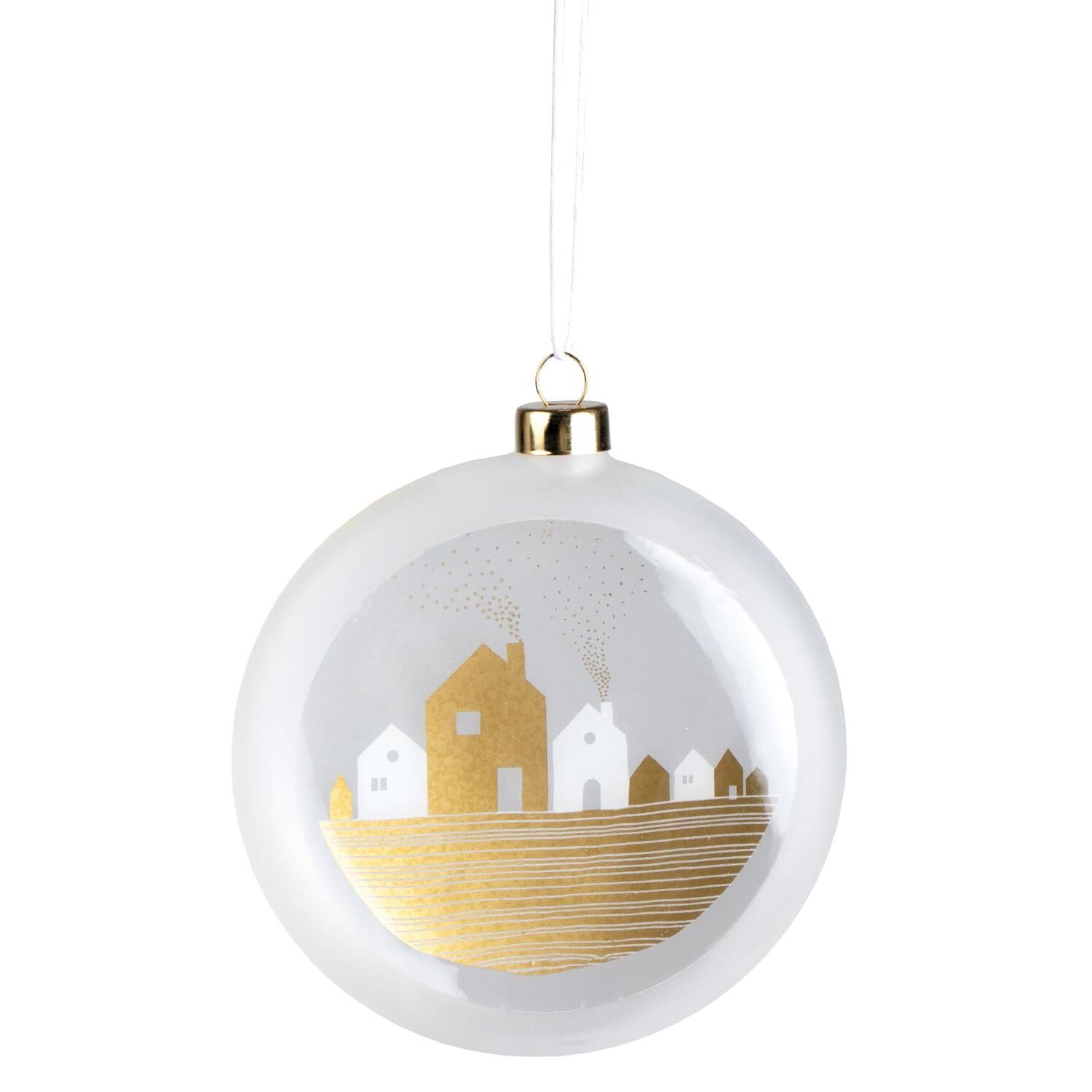 Weihnachtskugel Frostmedaillon "Stadt" (Klar/Gold)