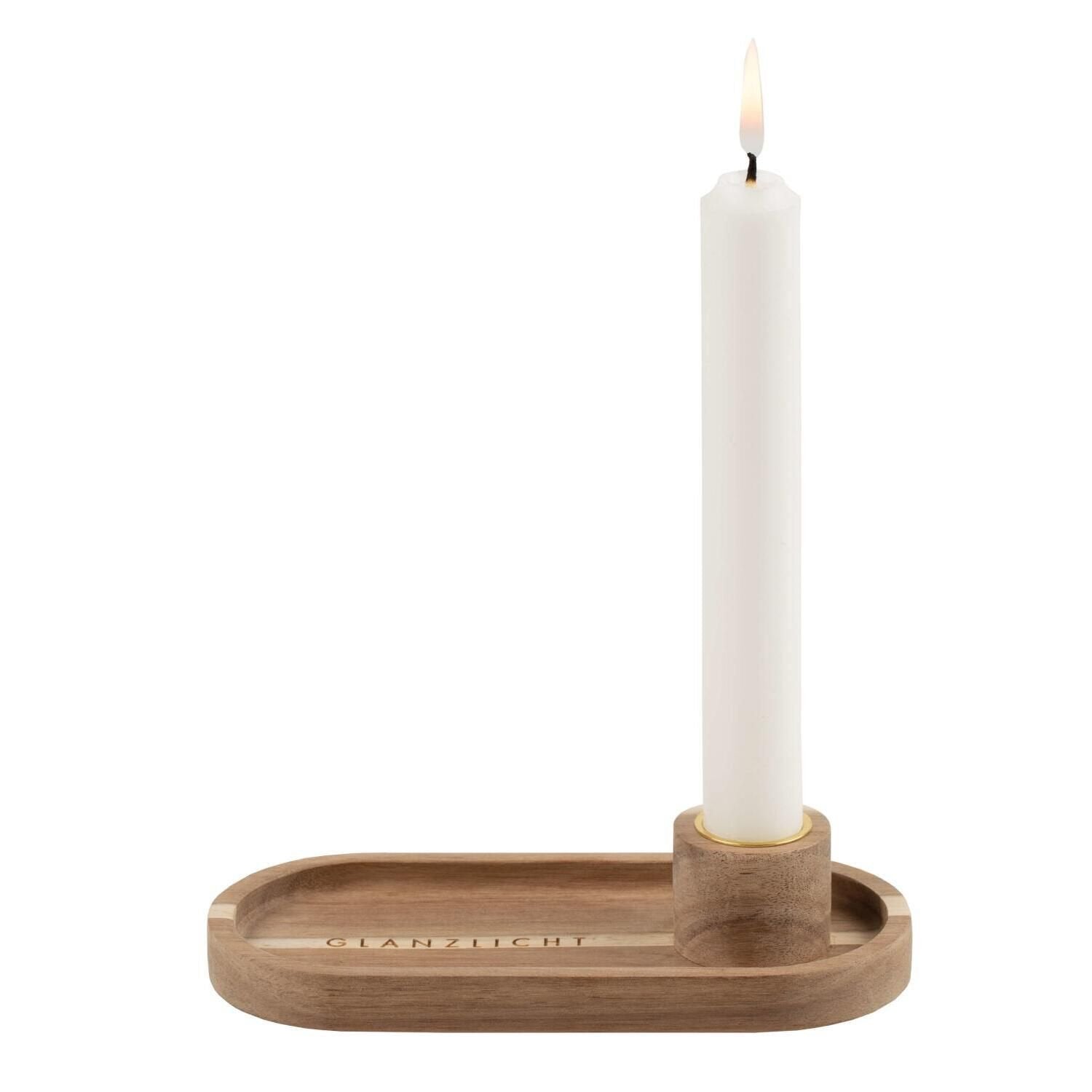 Lichttablett "XMAS - Glanzlicht" für eine Stabkerze - 16 x 3 cm (Akazie)