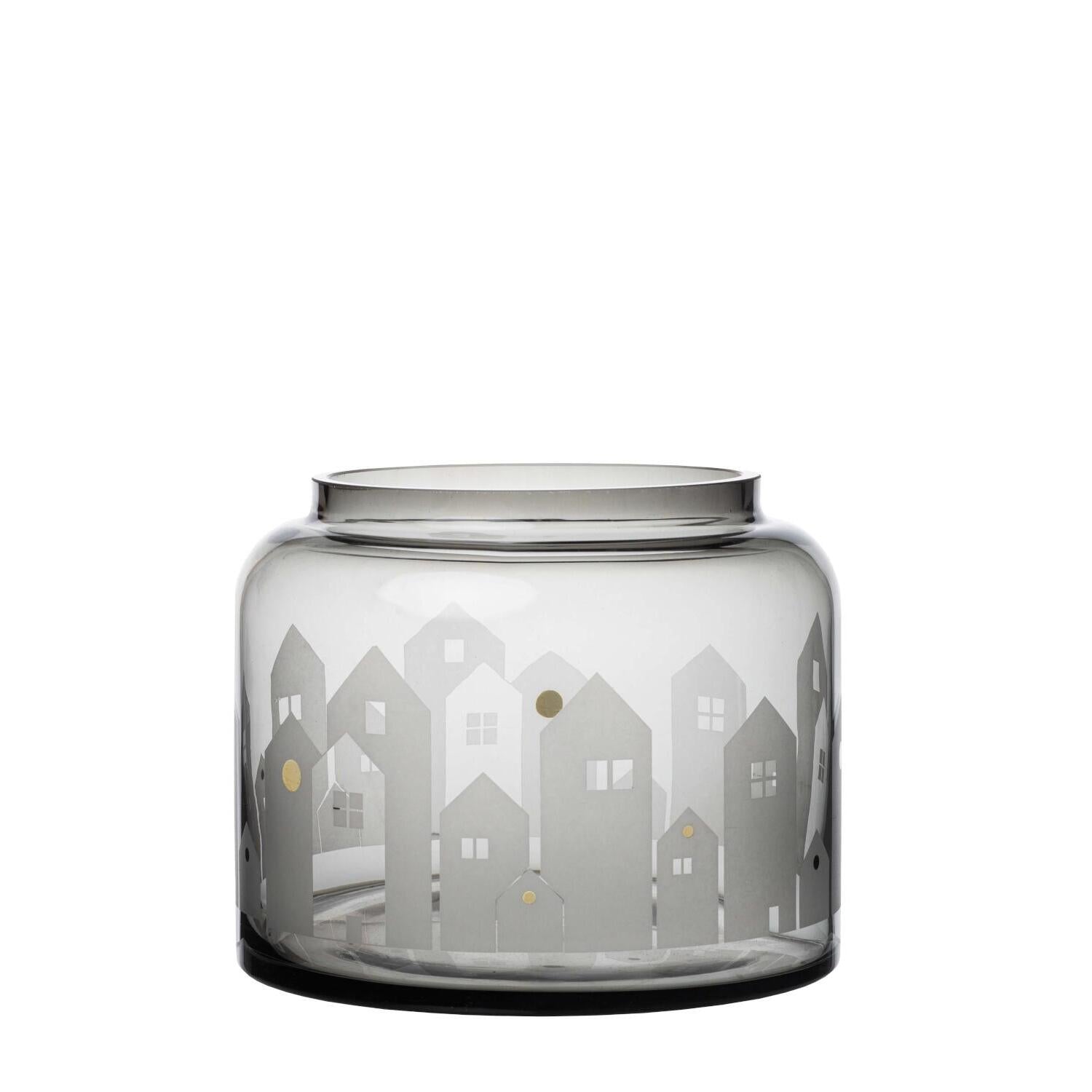 Vase "XMAS - Wintervase Häuser" - 15cm (Grau)