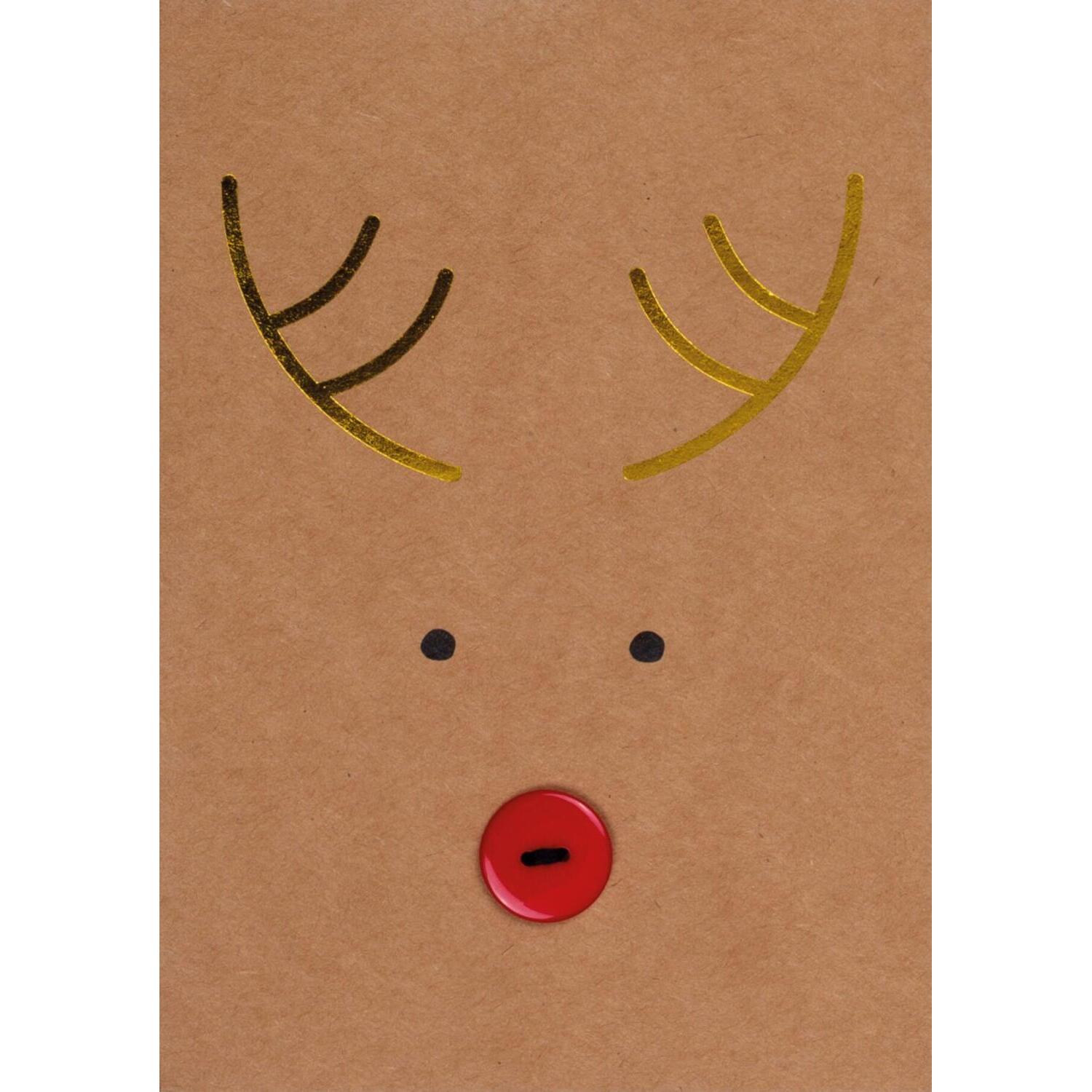 Weihnachtsknopfkarte "Rentier" - 11,8x16,6 cm (Natur)