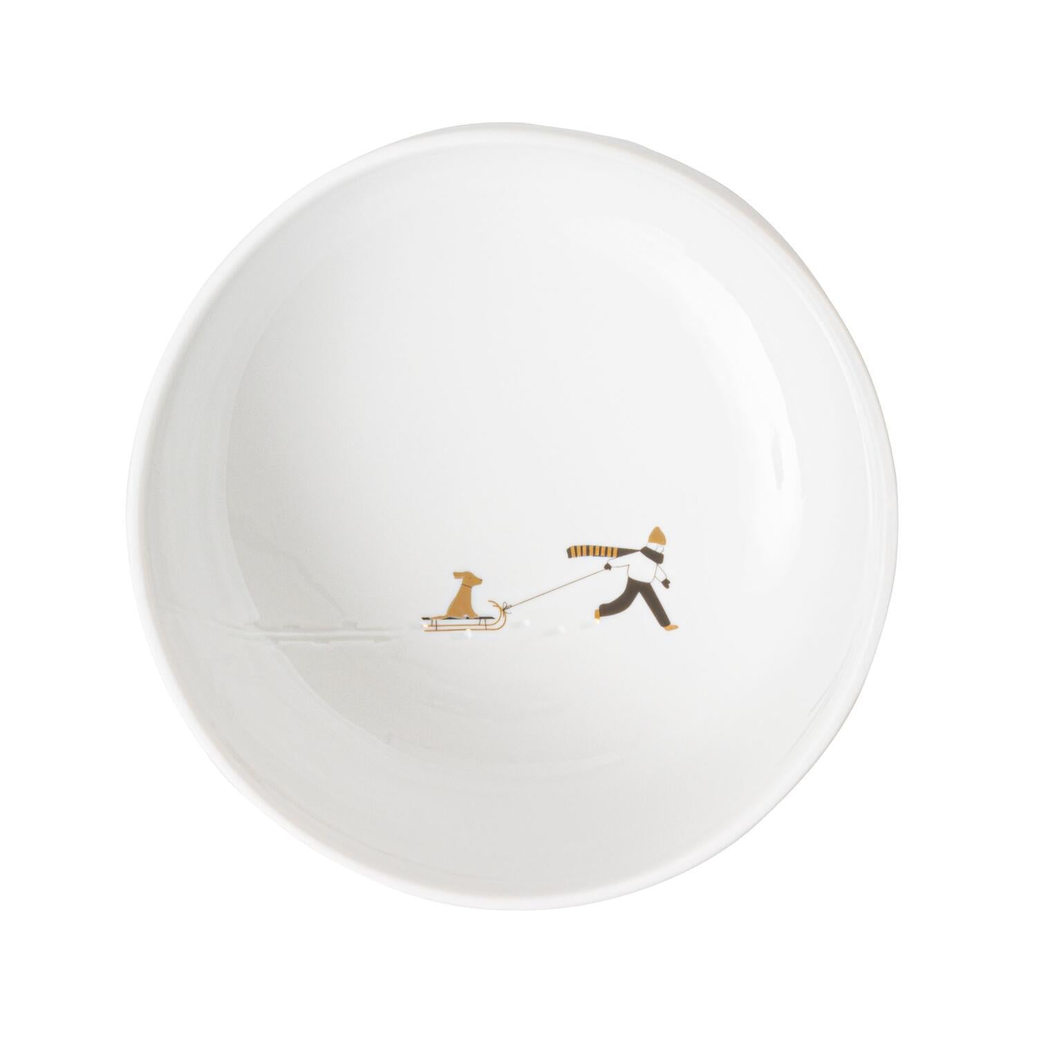 Schüssel "Schneetag - Hundeschlitten" (Weiß/Gold)