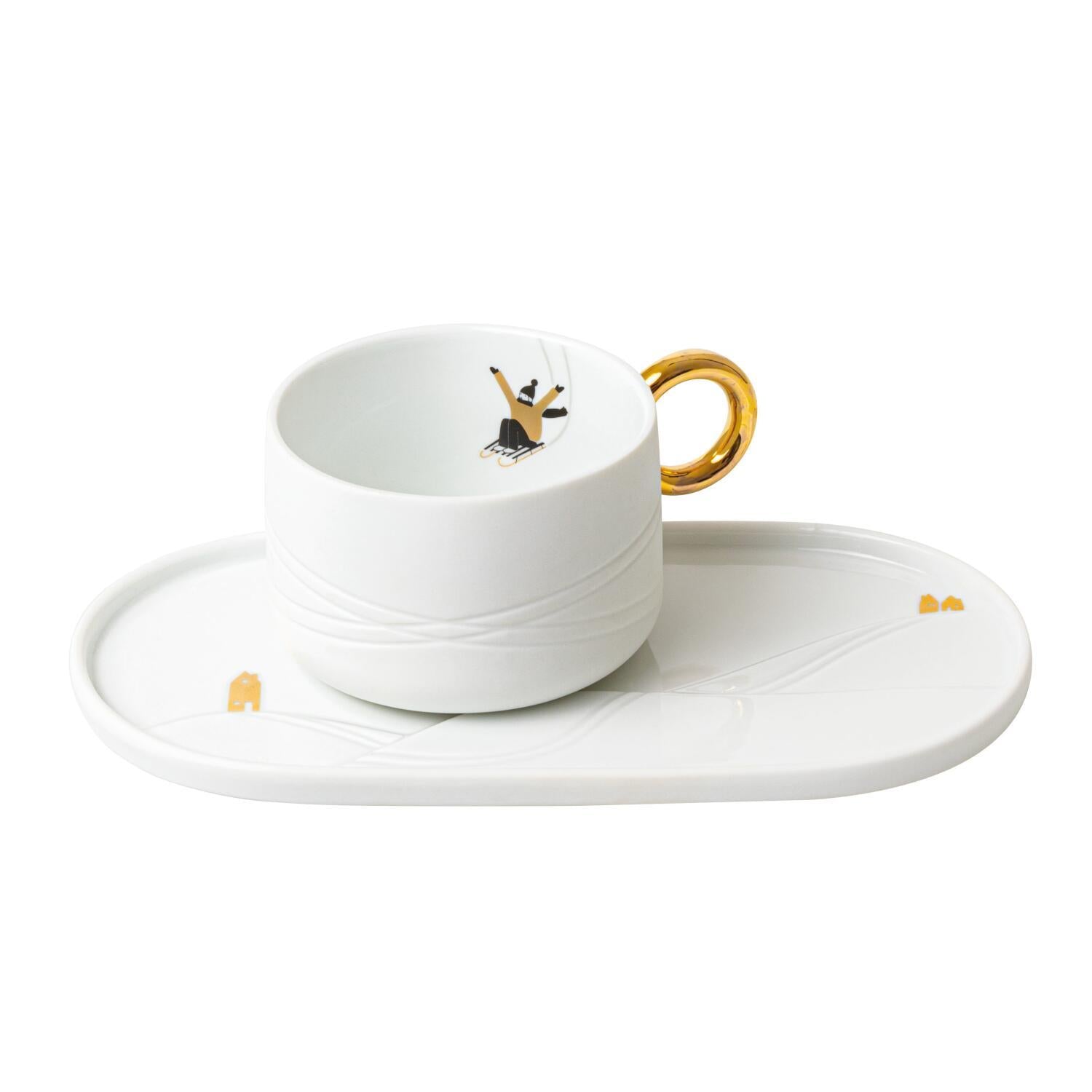 Tasse mit Servierplatte "Schneetag" (Weiß/Gold)