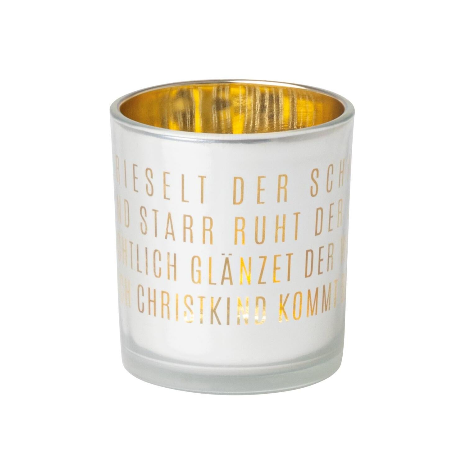 Winterzauber Glanzlicht "Leise rieselt" - 7x8 cm (Weiß/Gold)