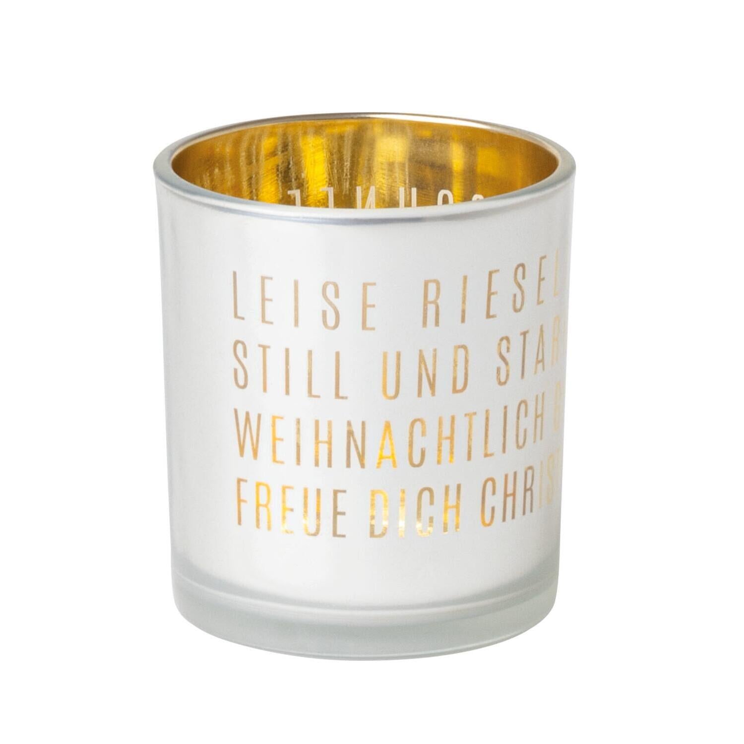 Winterzauber Glanzlicht "Leise rieselt" - 7x8 cm (Weiß/Gold)
