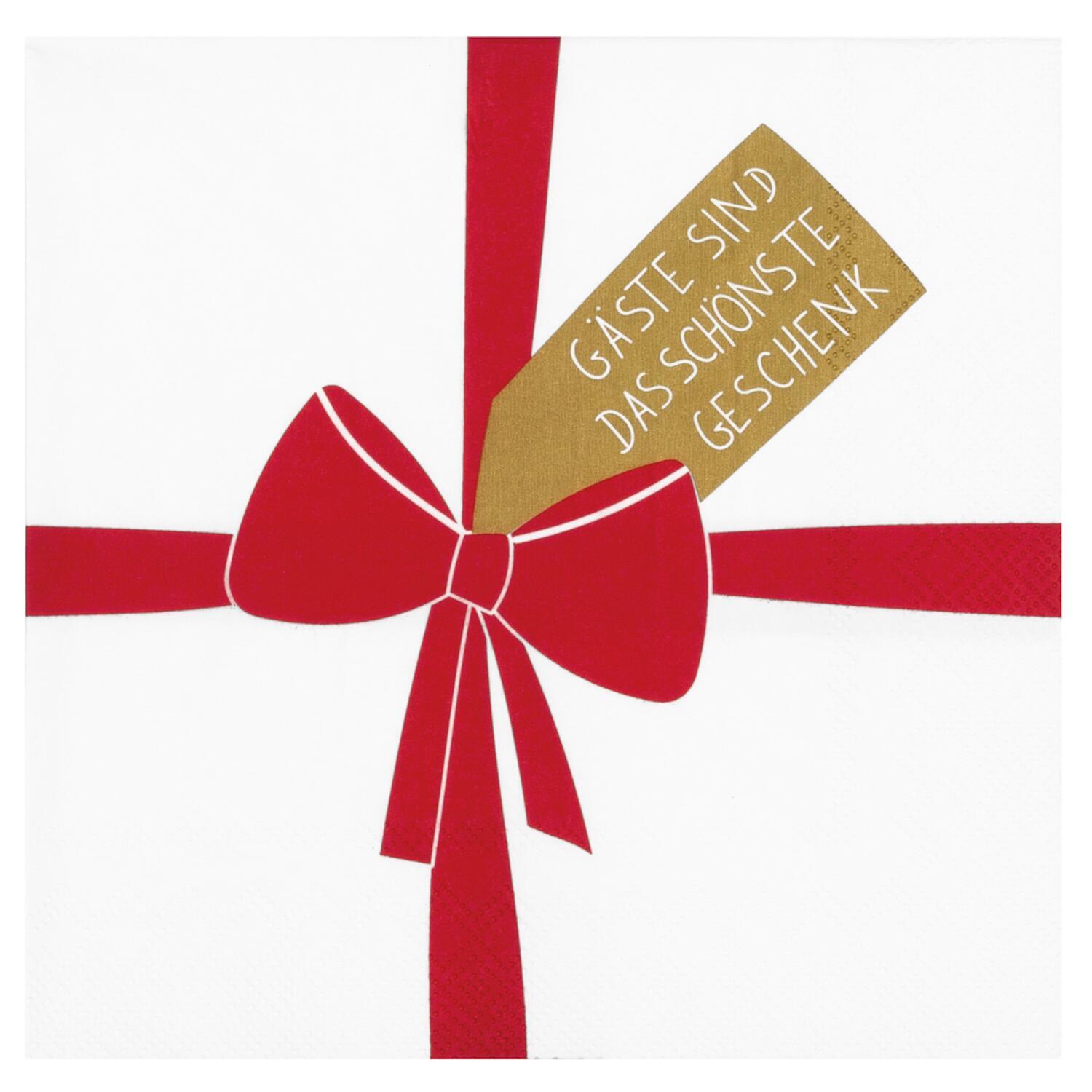 Papierservietten "Gäste sind das schönste Geschenk" (Weiß/Rot)