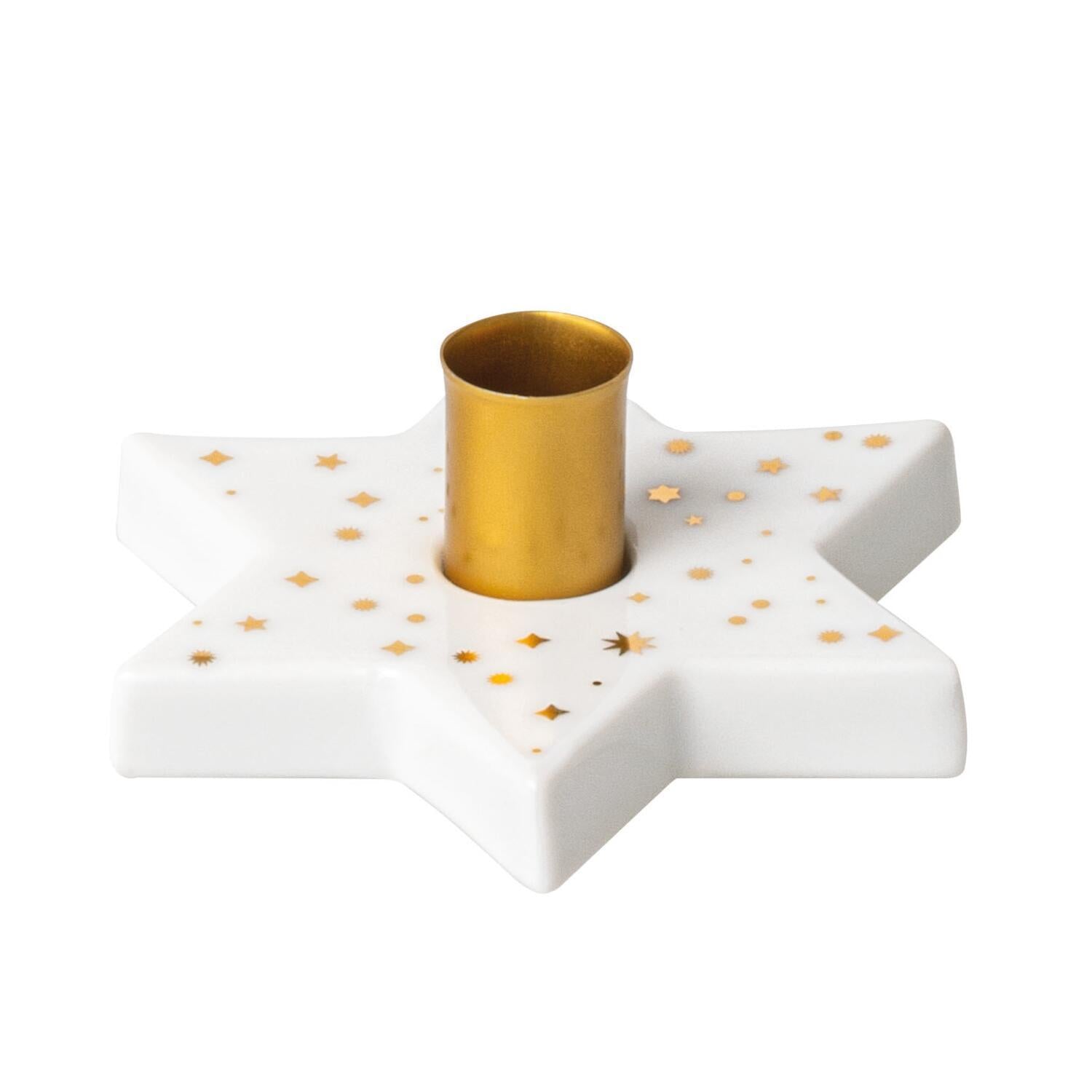 Kerzenhalter "Winterschein - Sterne" (Weiß/Gold)