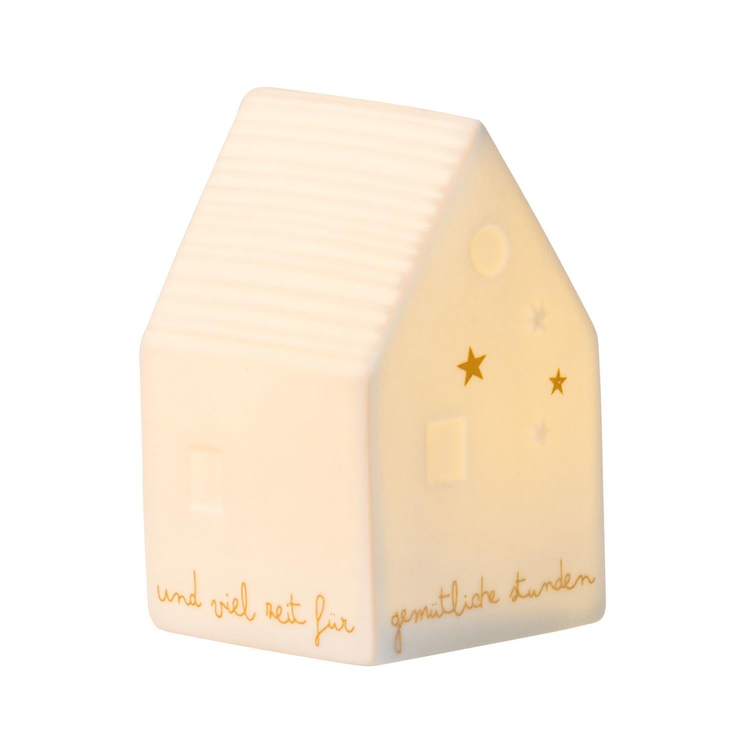 LED Häuschen "Zauberhaft" - 5x5x8 cm (Weiß/Gold) räder Design