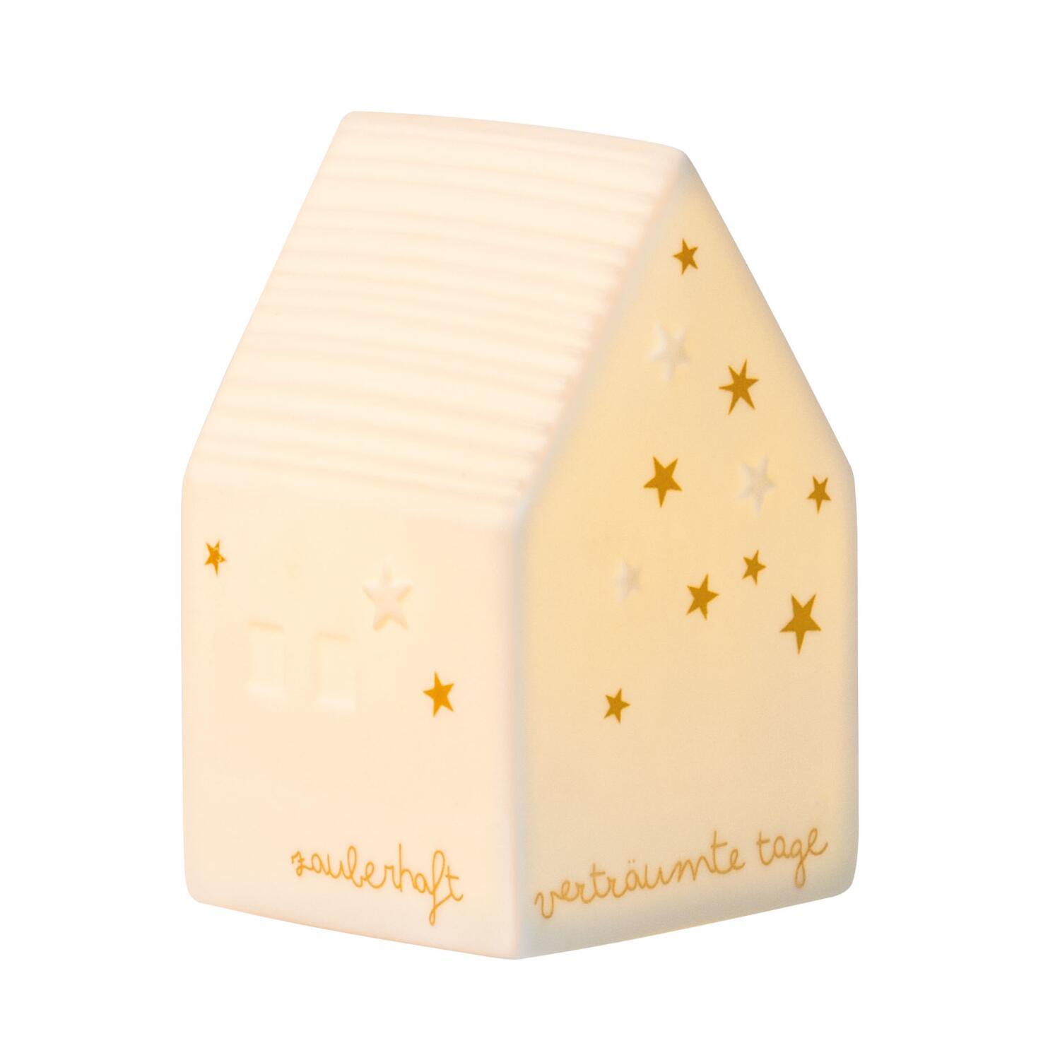 LED Häuschen "Zauberhaft" - 5x5x8 cm (Weiß/Gold) räder Design