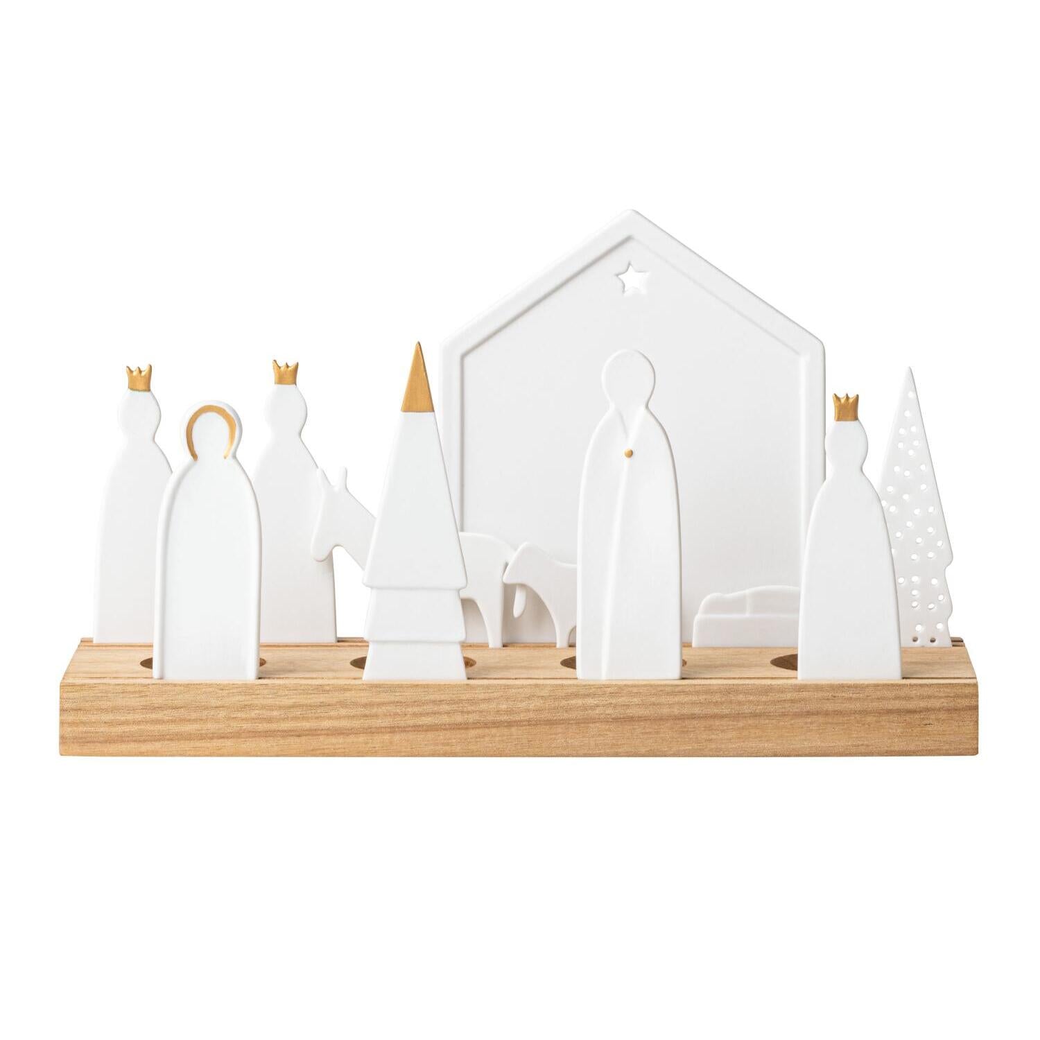 Lichtobjekt "Weihnachtskrippe" (Weiß/Braun)