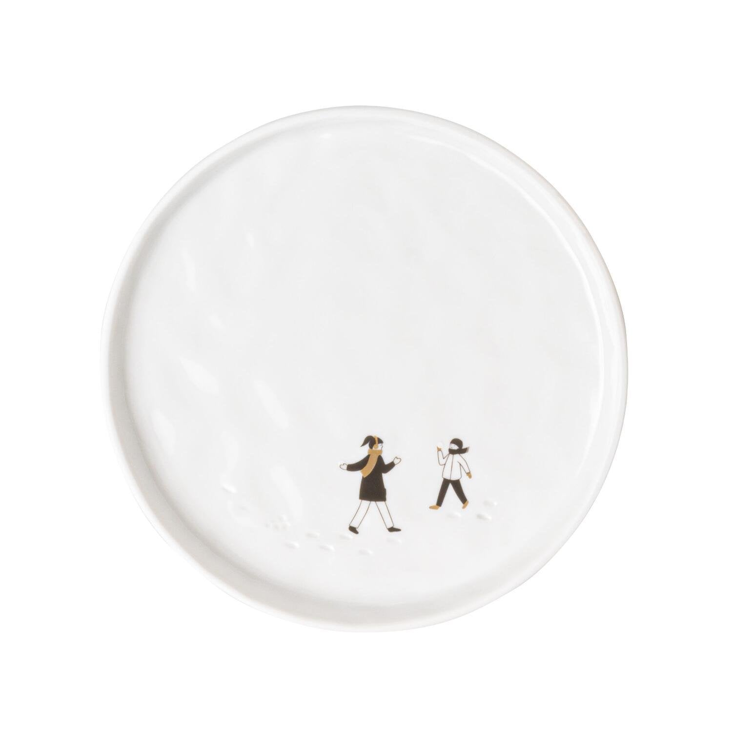 Teller "Schneetag - Schneeballschlacht" - 15 cm (Weiß/Gold)