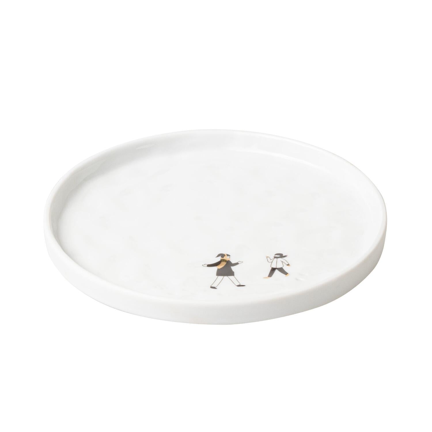 Teller "Schneetag - Schneeballschlacht" - 15 cm (Weiß/Gold)