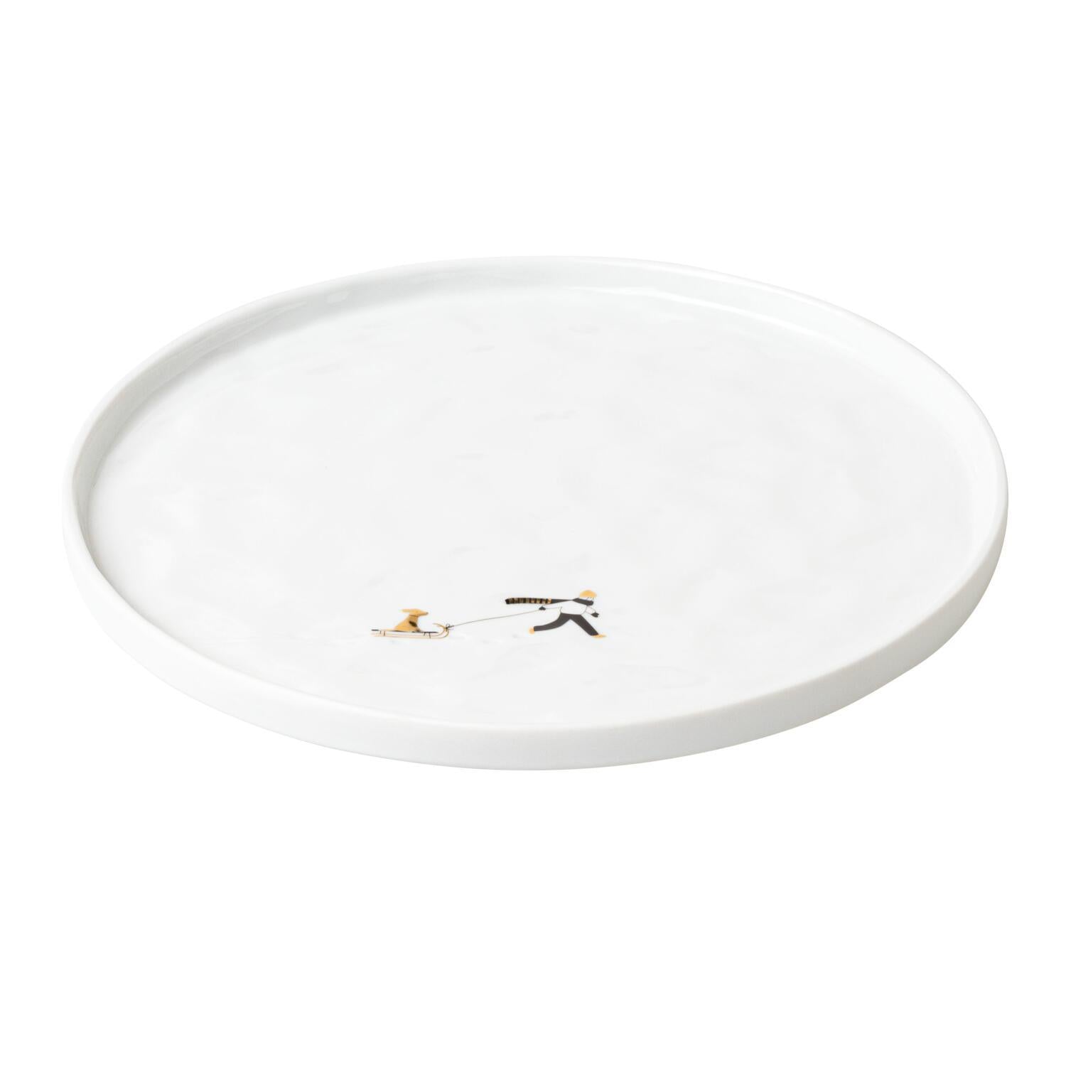 Teller "Schneetag - Hundeschlitten" - 22 cm (Weiß/Gold)