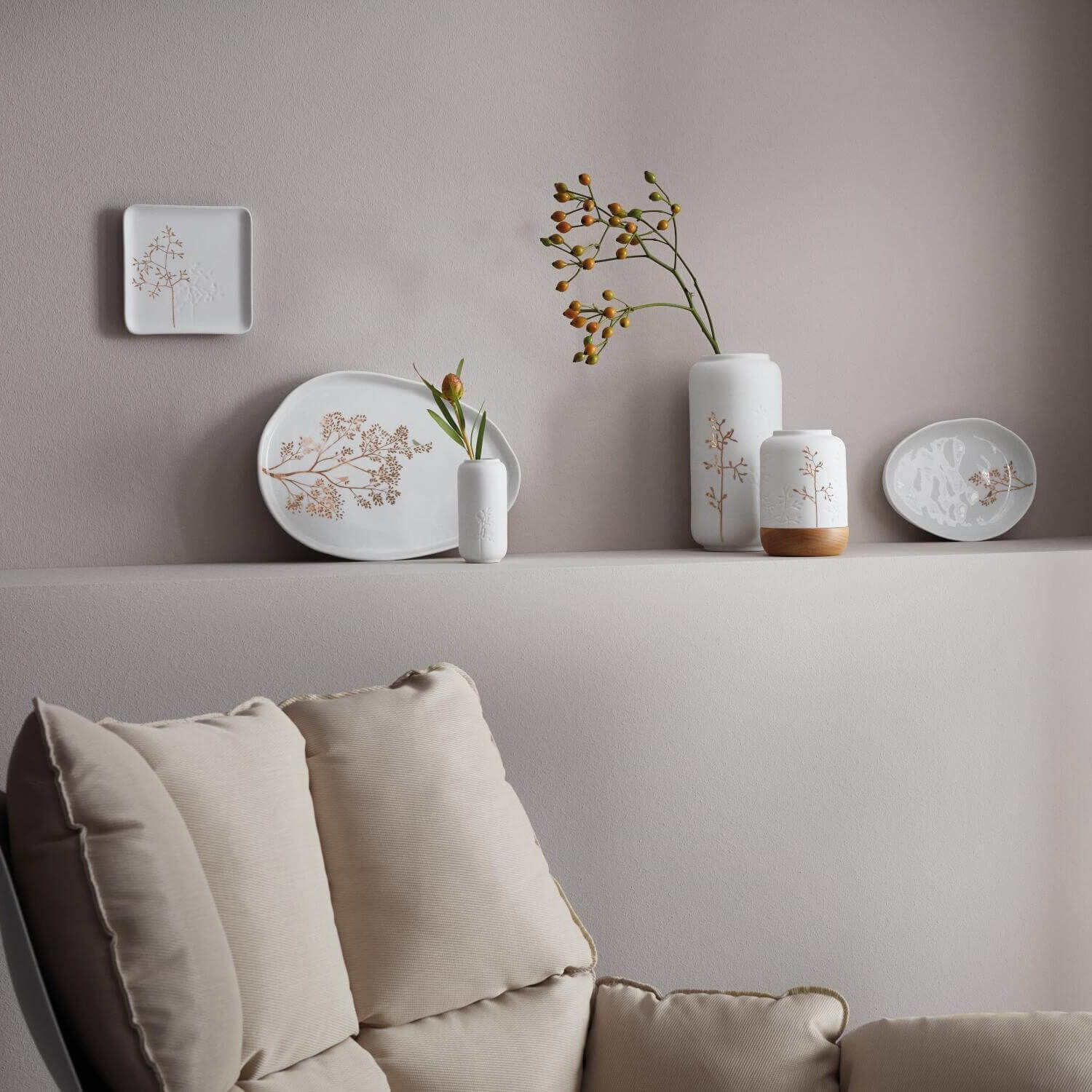 Schale "Goldzweig" - 19,8x14x3 cm (Weiß) räder Design