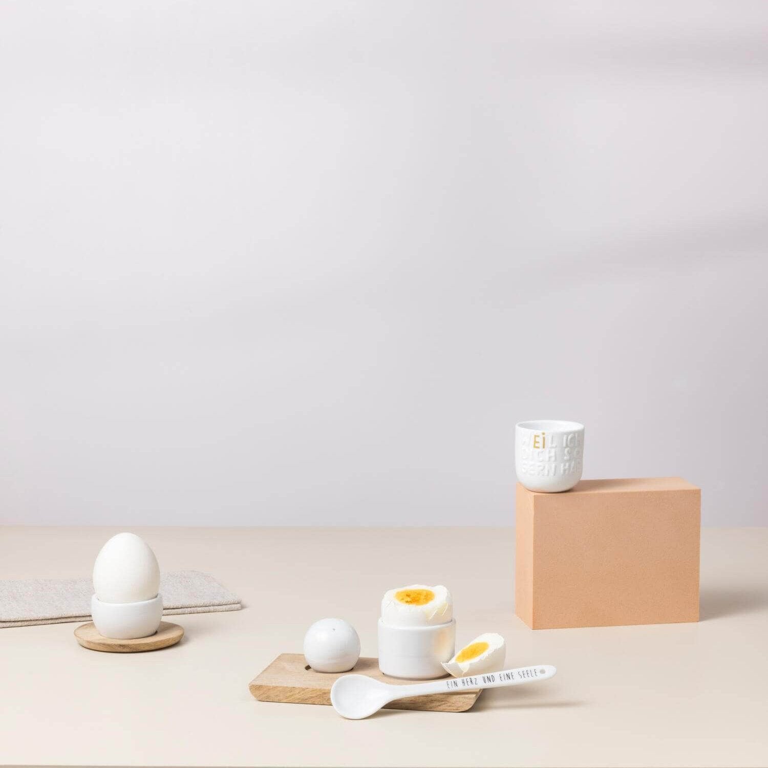 Eierbecher-Set "Better together" - 14x8,3x4,2 cm (Weiß)
