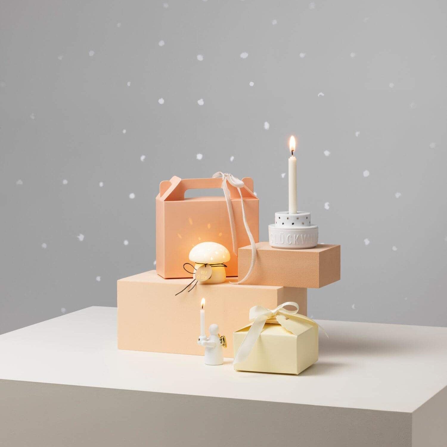 Lichttörtchen "Happy Birthday" - 7x5 cm (Weiß)