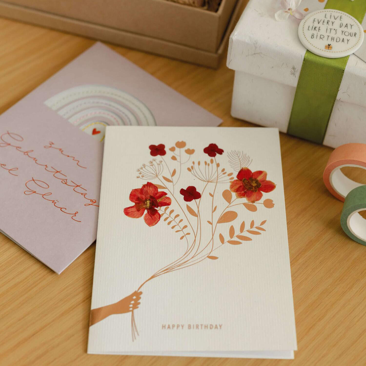 Karte "Glücksblumen - Happy Birthday" - 11,8x16,6 cm (Weiß) räder Design