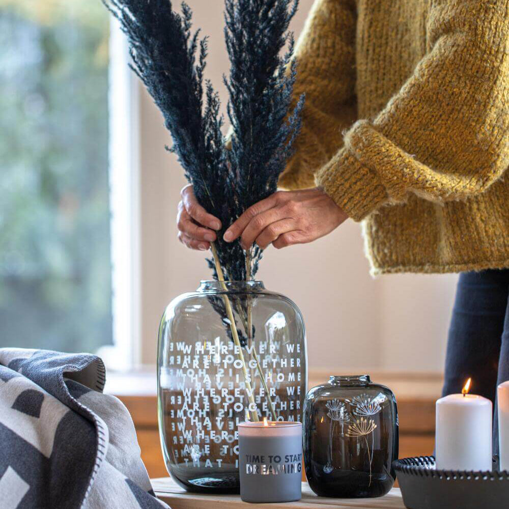 Glas-Vase "LIVING - Pusteblume" (Grau)