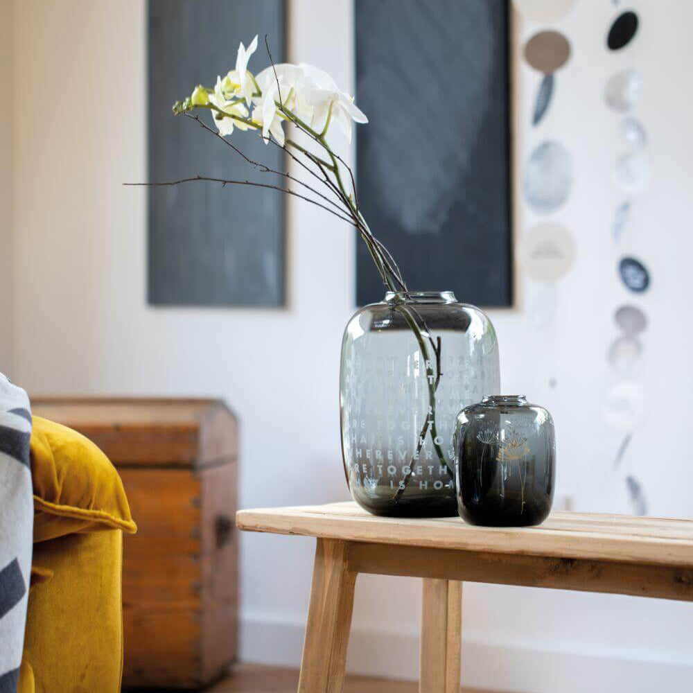 Glas-Vase "LIVING - Pusteblume" (Grau)
