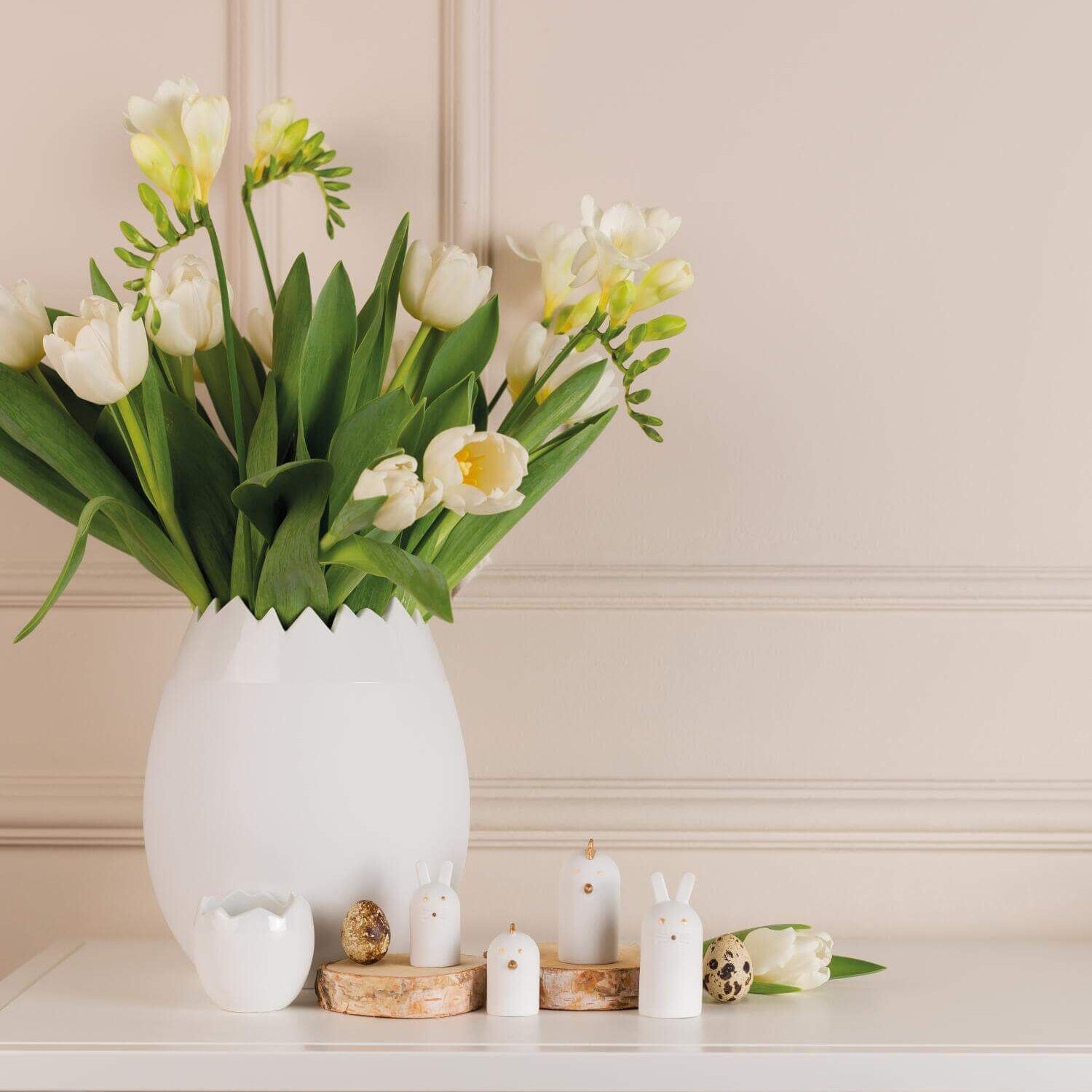 Porzellanfiguren "Hase und Huhn" - 2,5x5 cm (Weiß)