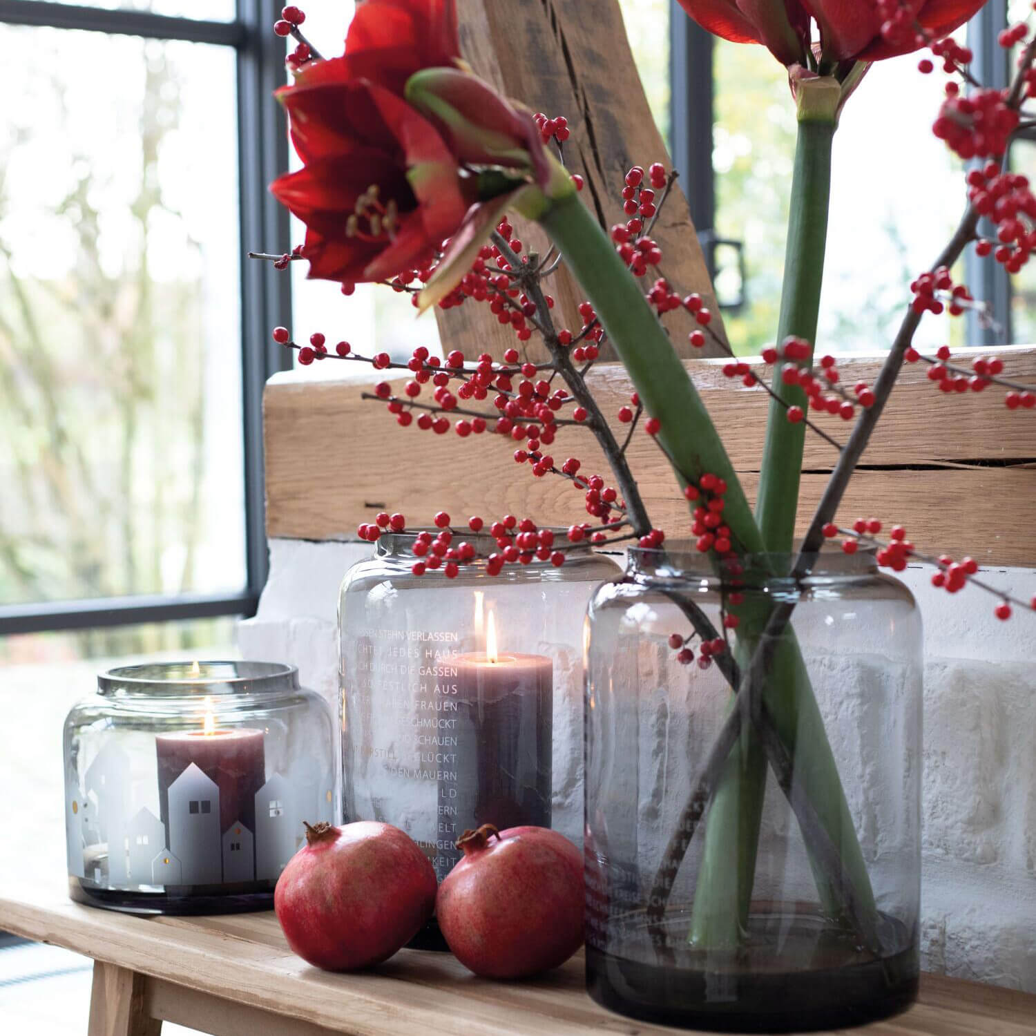 Vase "XMAS - Wintervase Häuser" - 15cm (Grau)